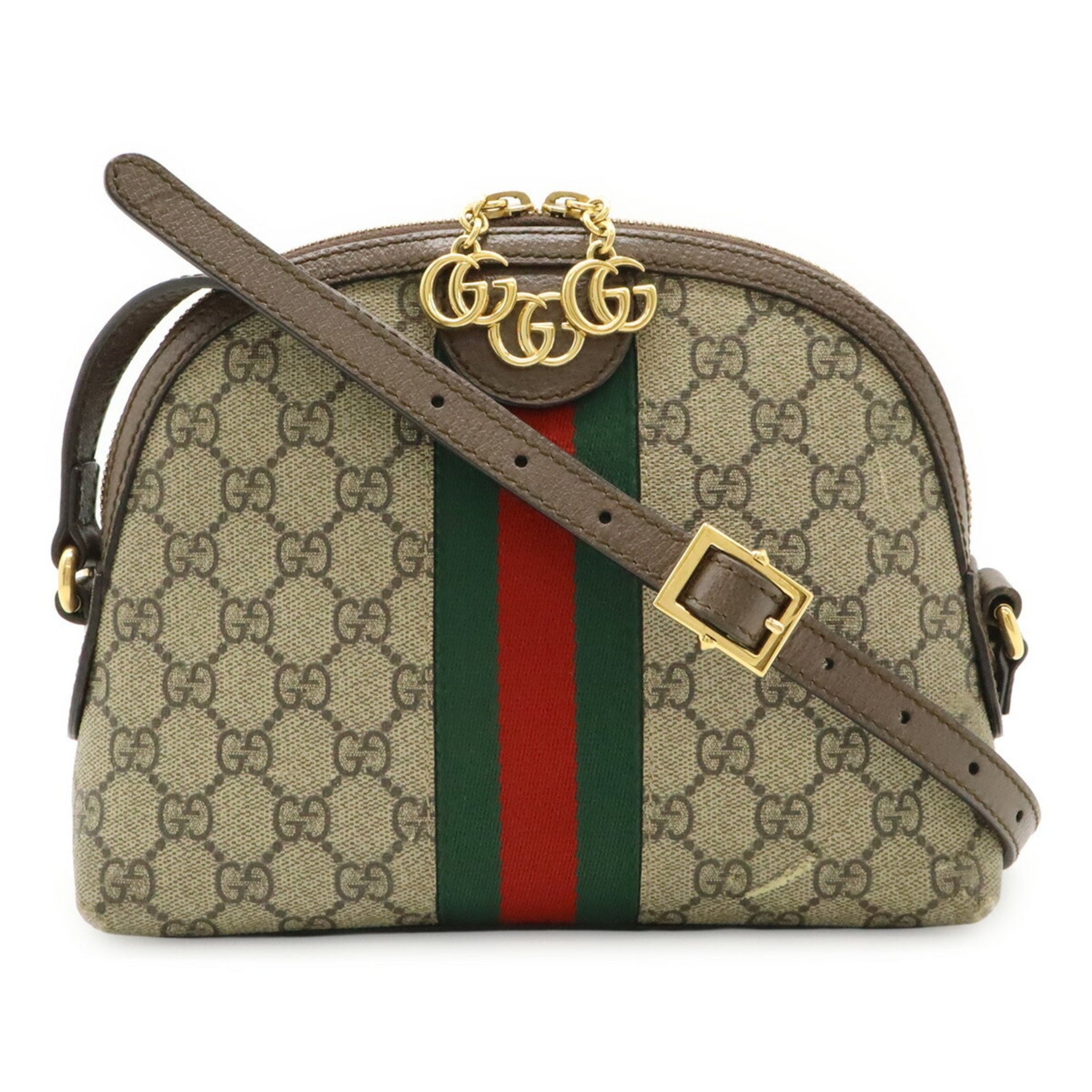 GUCCI Ophidia GG Supreme Sherry Line Small Shoulder Bag Pochette in PVC and Leather, Beige Mocha Brown