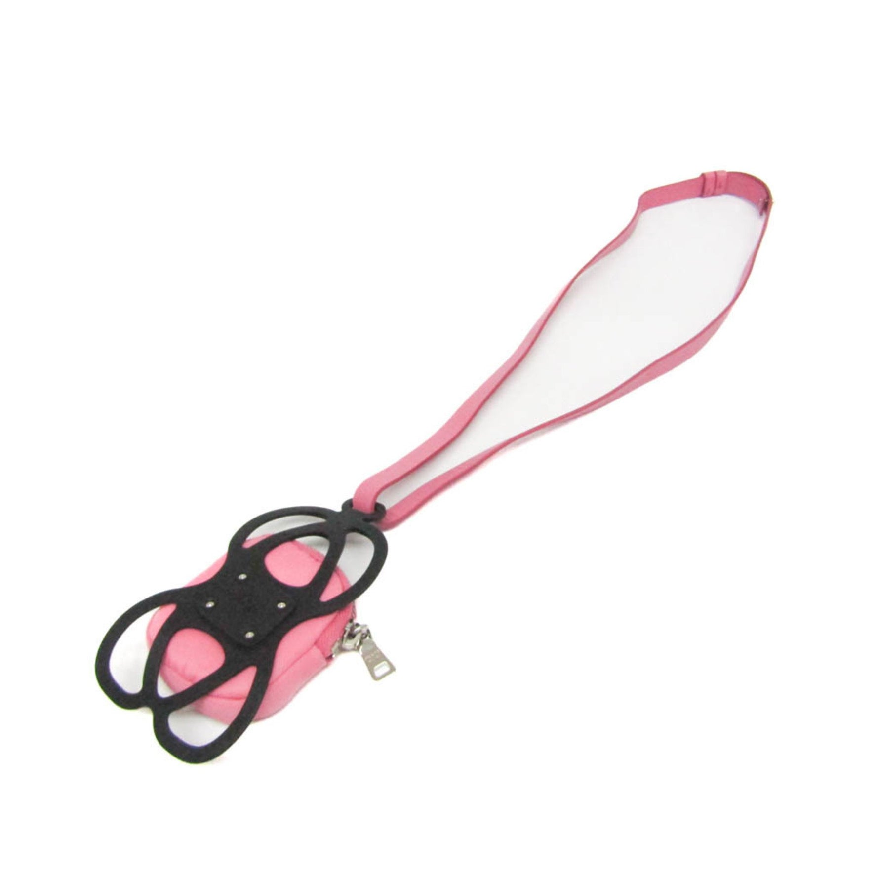 Prada Mini With Strap Nylon,Rubber Pouch Black,Pink