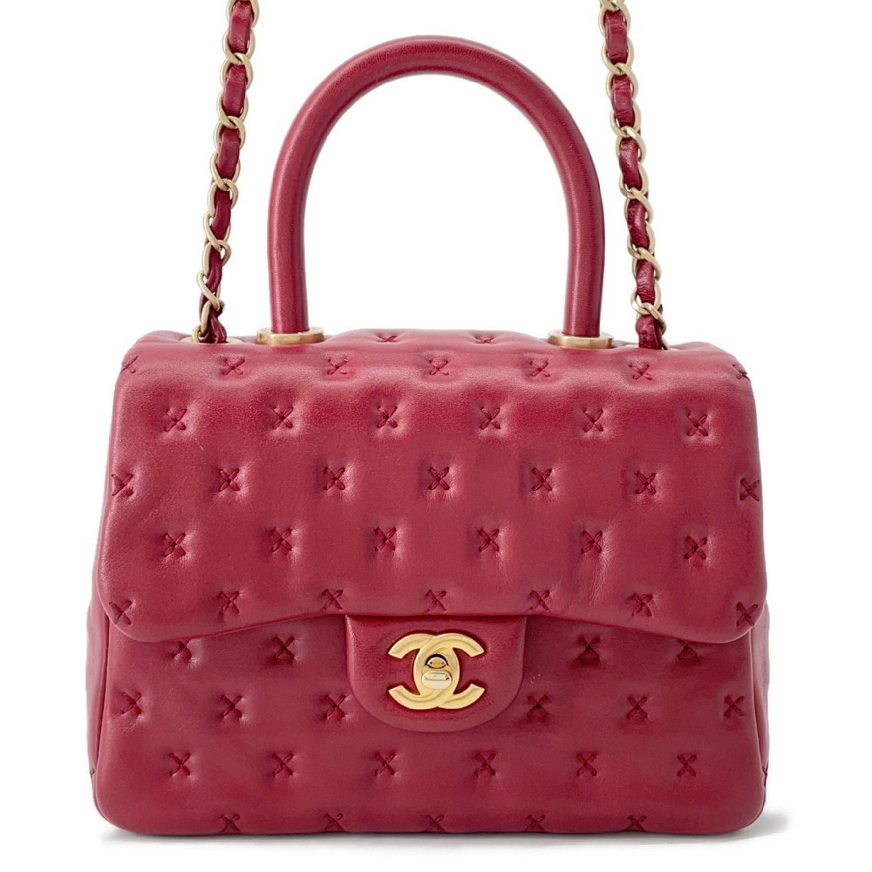 CHANEL Handbag Cross Stitch Coco Mark Lambskin Shoulder Bag