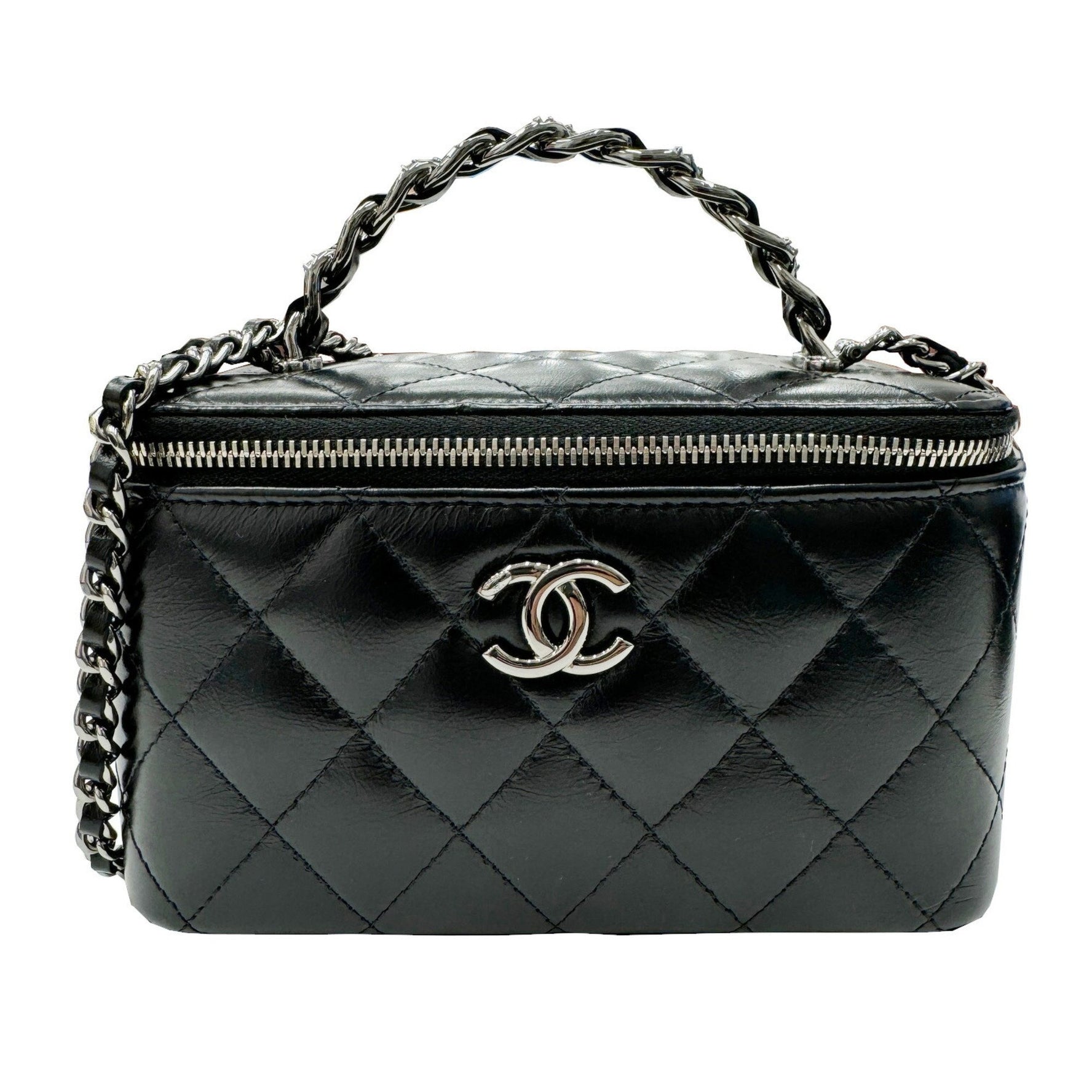 CHANEL Matelasse Vanity Chain Shoulder Coco Mark Handle Rhinestone Bag Calfskin