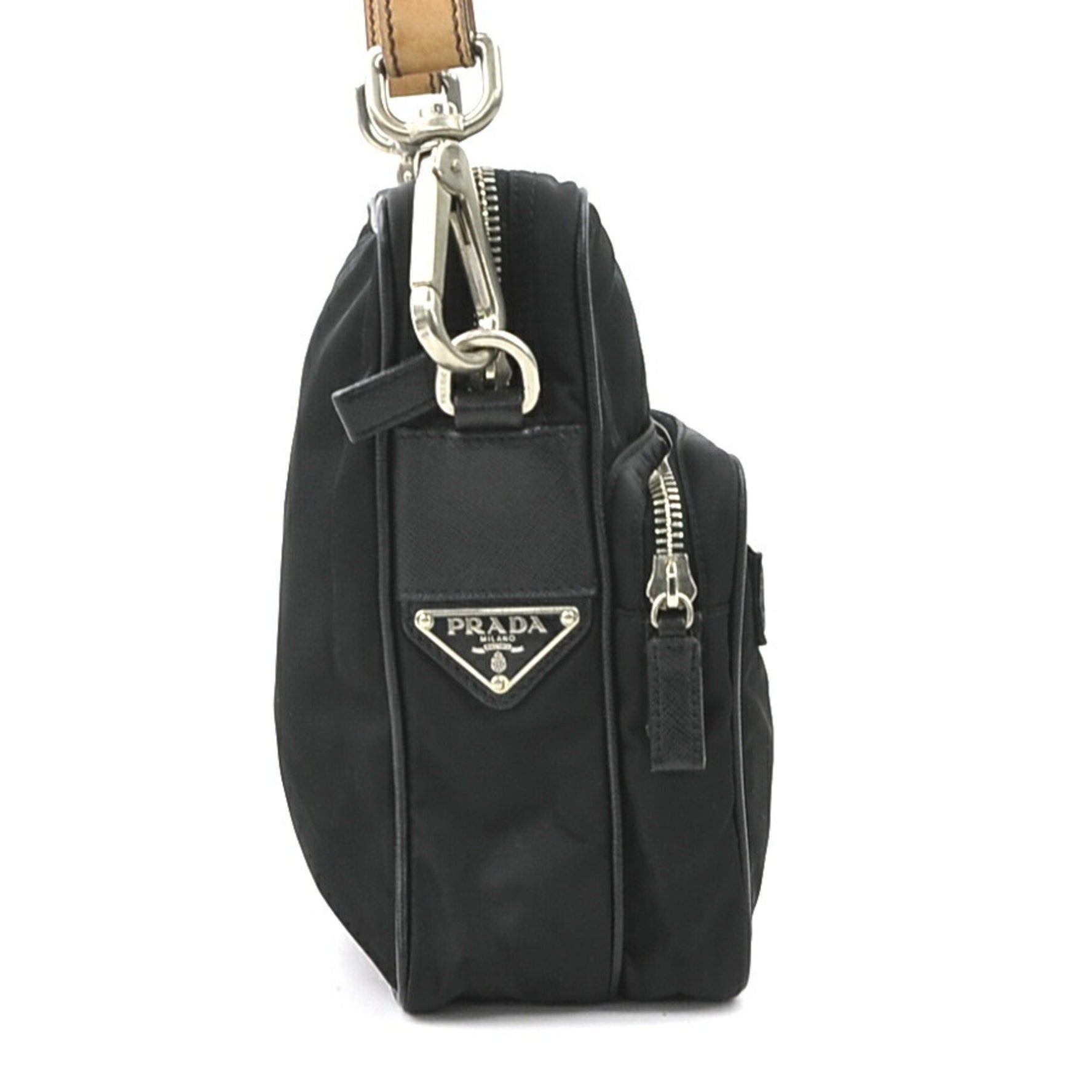PRADA Shoulder bag Nylon Leather Black Brown Silver