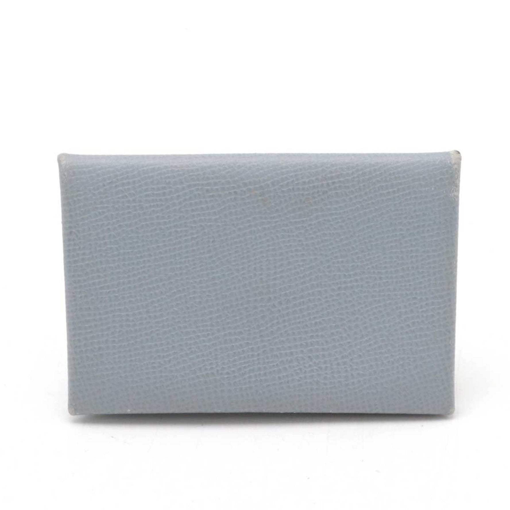 HERMES Calvi Card Case Business Holder Pass Veau Epsom Leather Blue Run □Q Stamp
