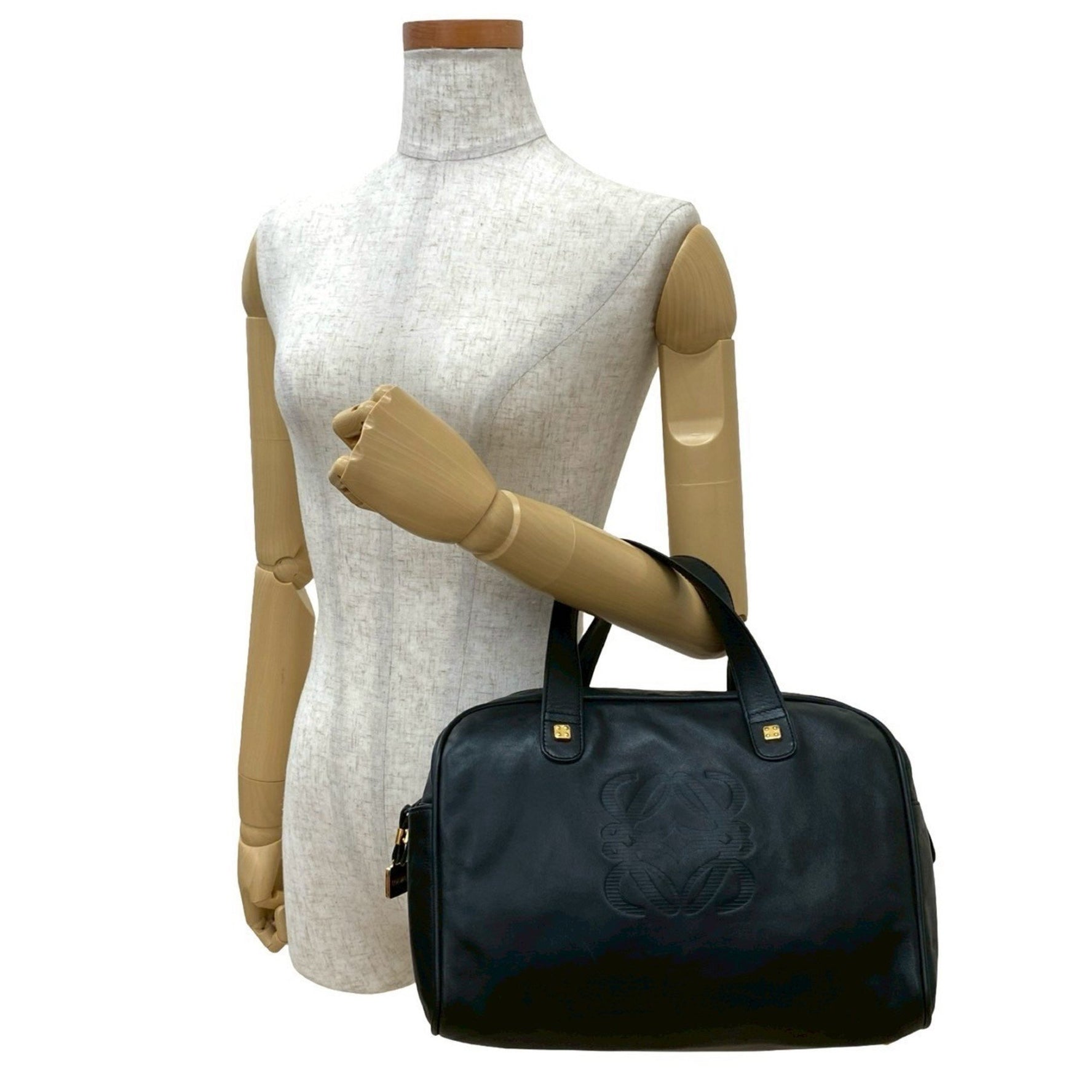 LOEWE Anagram Logo Engraved Leather Handbag/Mini Boston Bag