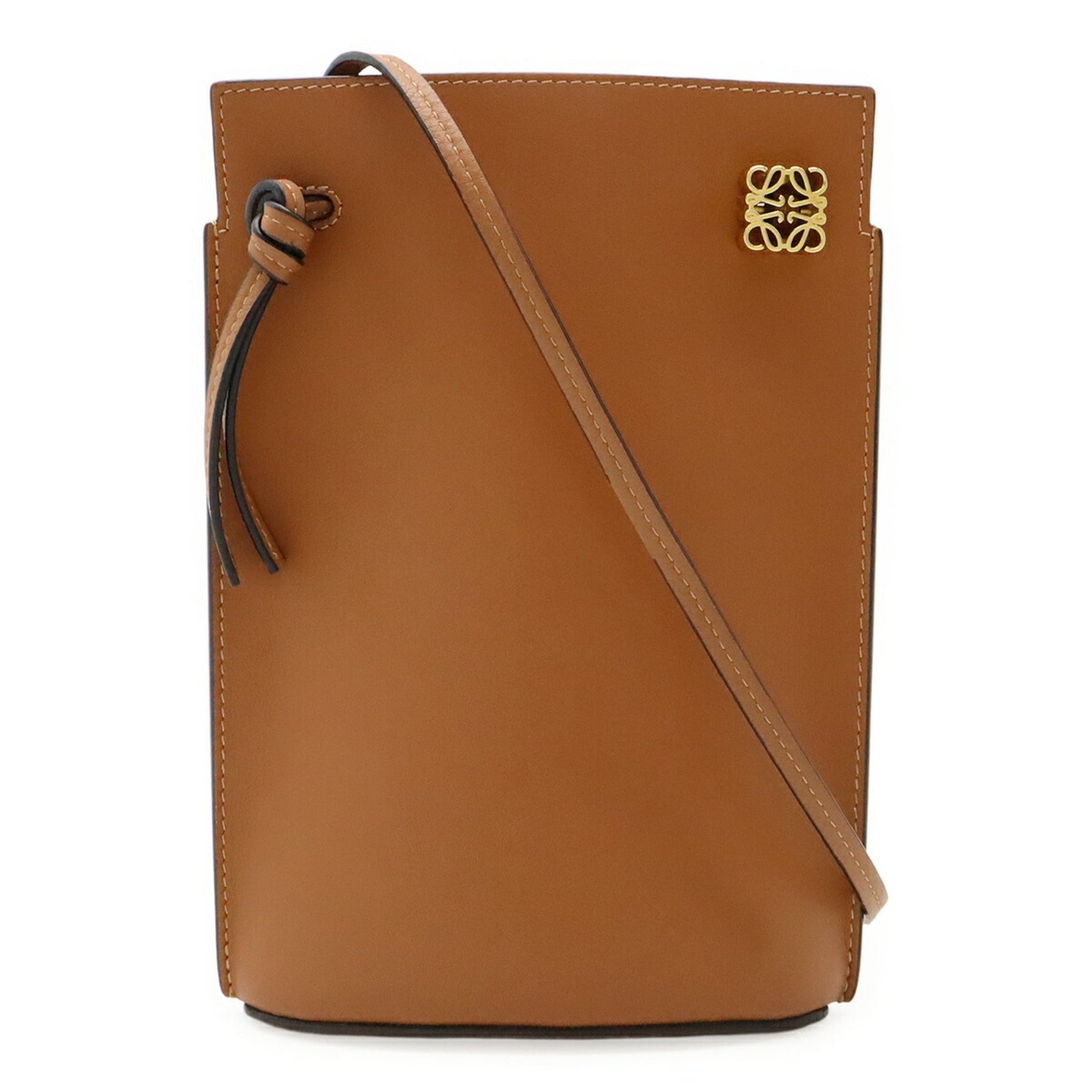 LOEWE Anagram Dice Pocket Shoulder Bag/Pouch in Classic Calf Leather (Tan/Brown
