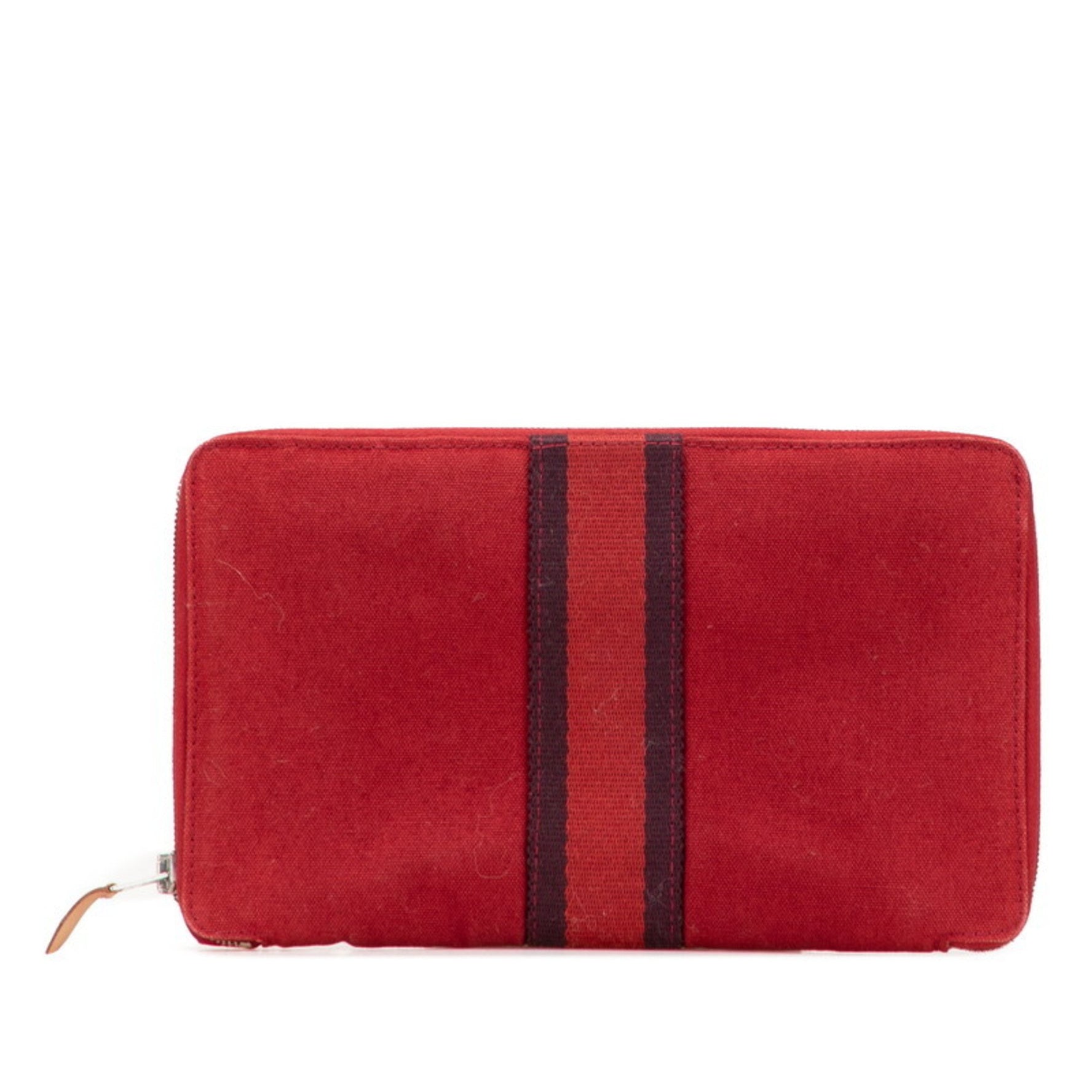 Hermès Foulet Multi Purse GM Round Zip Long Wallet Wine Red Canvas HERMES