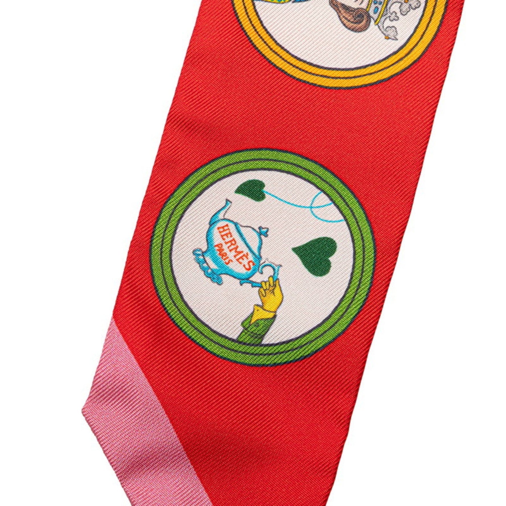Hermès Twilly Tea Time Scarf, Red, Pink, Multicolor, Silk, HERMES