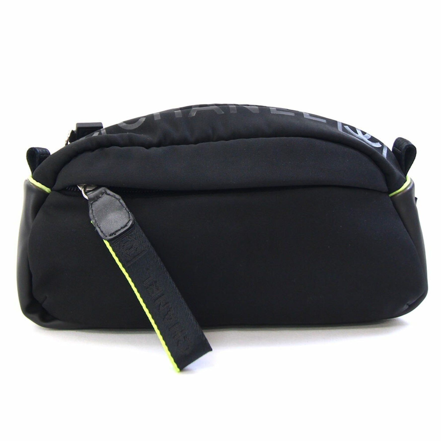 Chanel Sport Line Pouch, Black/Neo Light Green Nylon Clutch Bag/Second Bag with Coco Mark