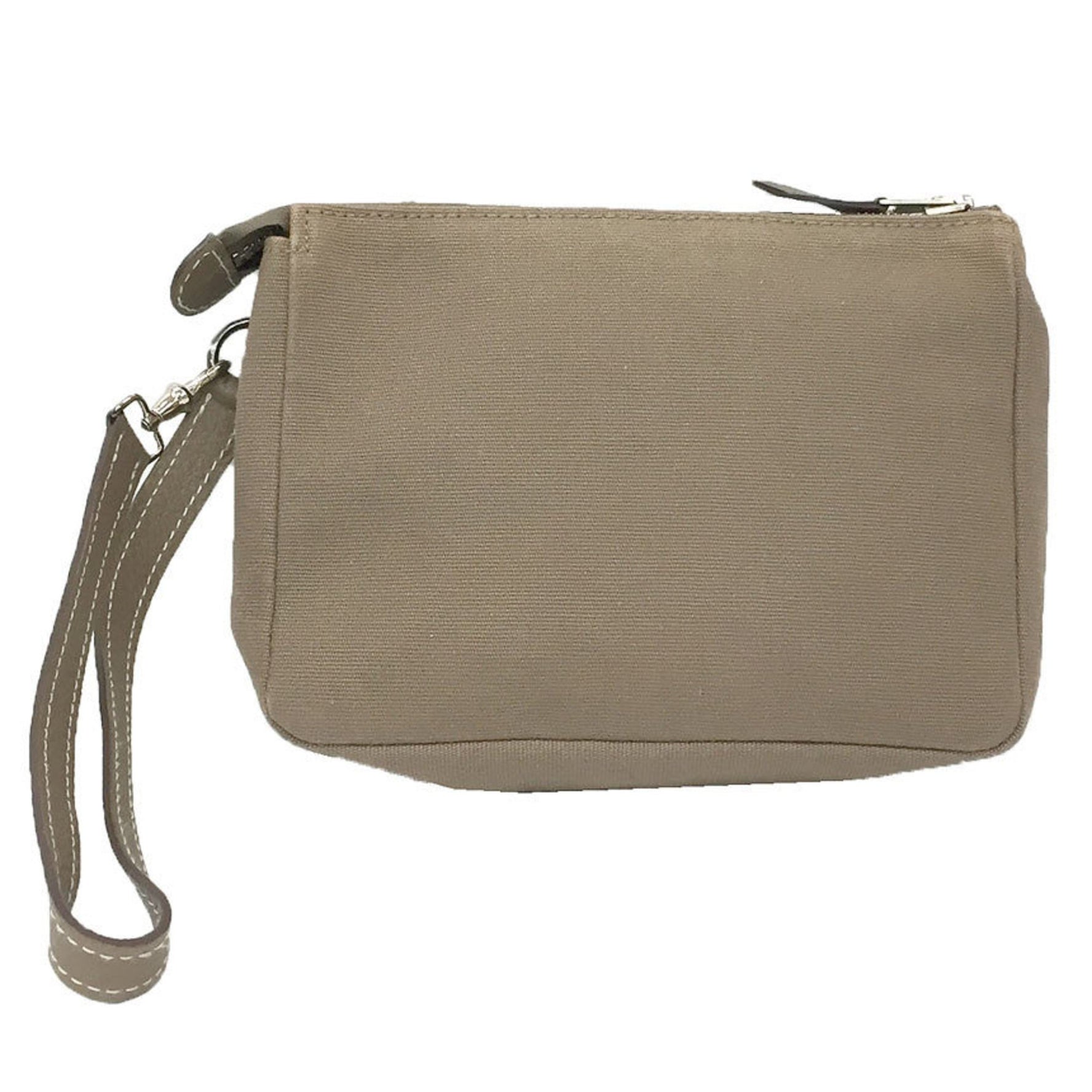 Hermes Pouch Wristlet Canvas and Leather Etoupe