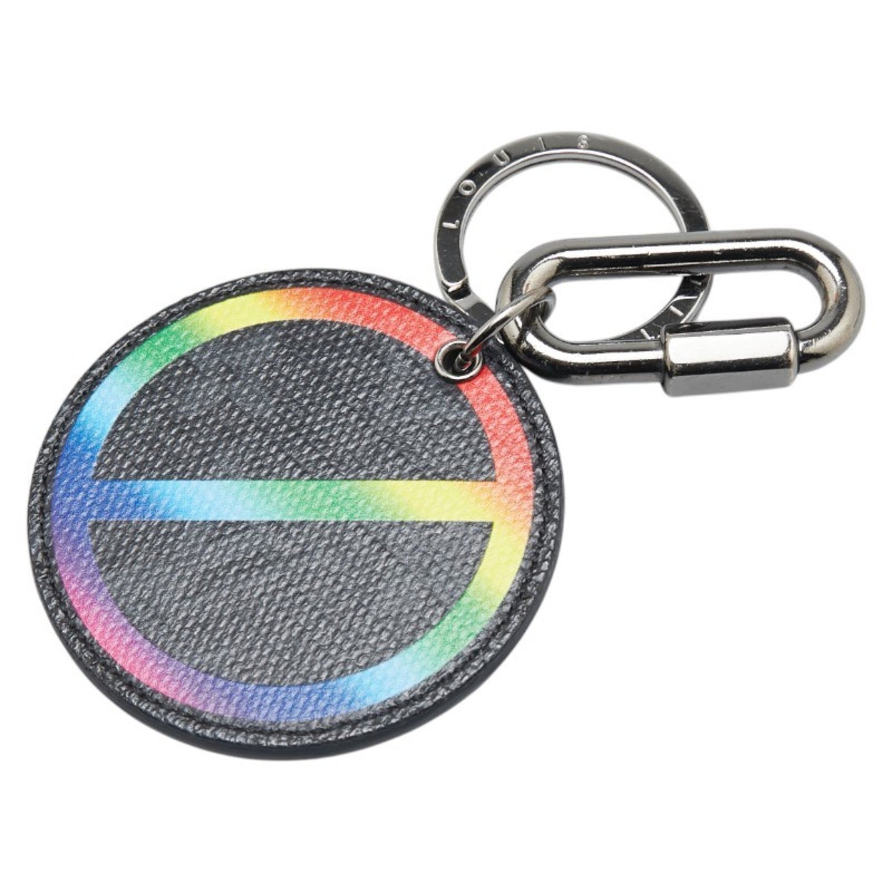 Louis Vuitton Monogram Porte Cle Round Rainbow Keychain Charm Black Multicolor Leather Metal