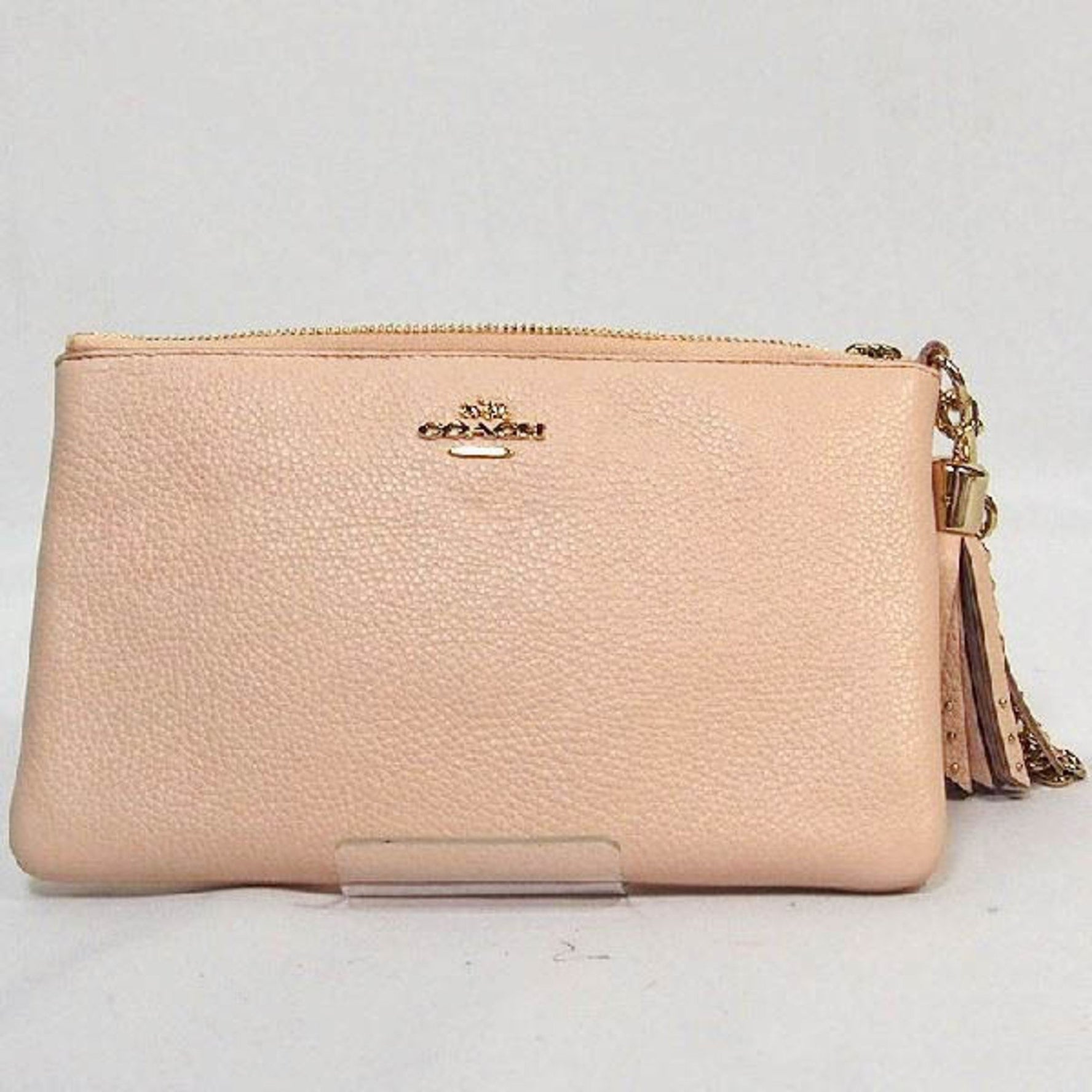 COACH Accessory Pouch Mini Bag Gold Chain Prairie Zip Wristlet Polished Pebble Leather