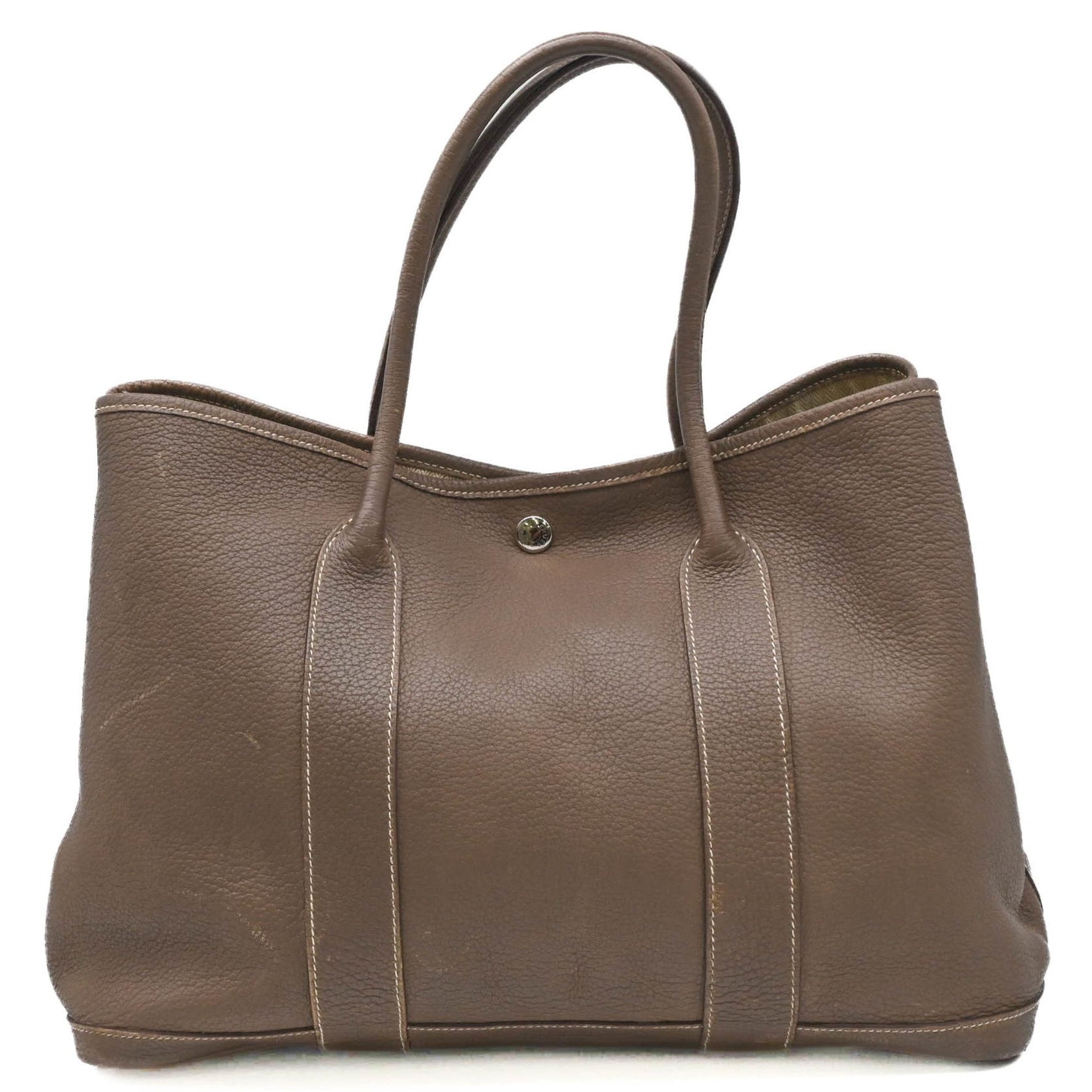 HERMES Garden PM Handbag Tote Bag Leather Negonda Etoupe #□K