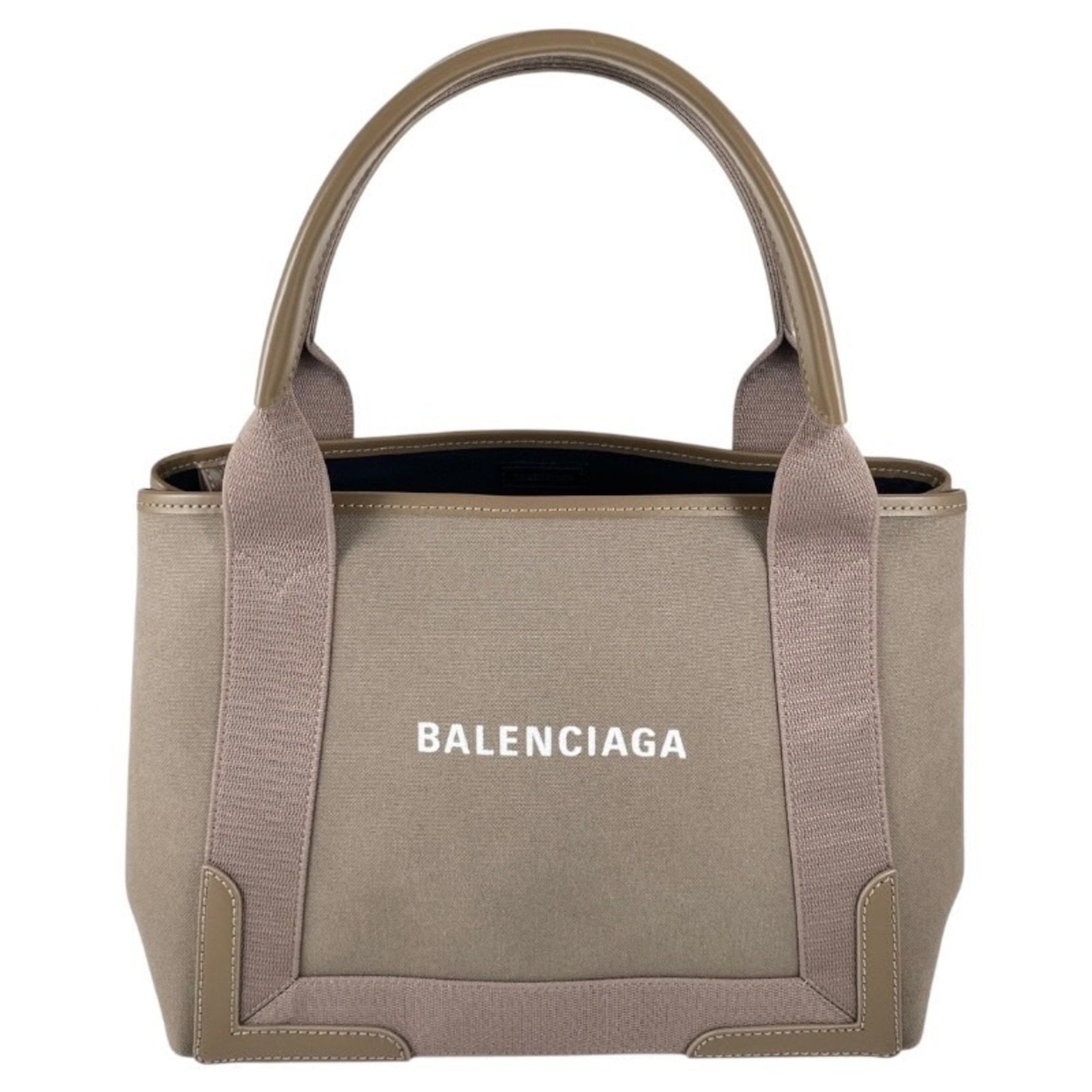 BALENCIAGA Navy Cabas Canvas Handbag, Beige/Greige Tote Bag with Pouch