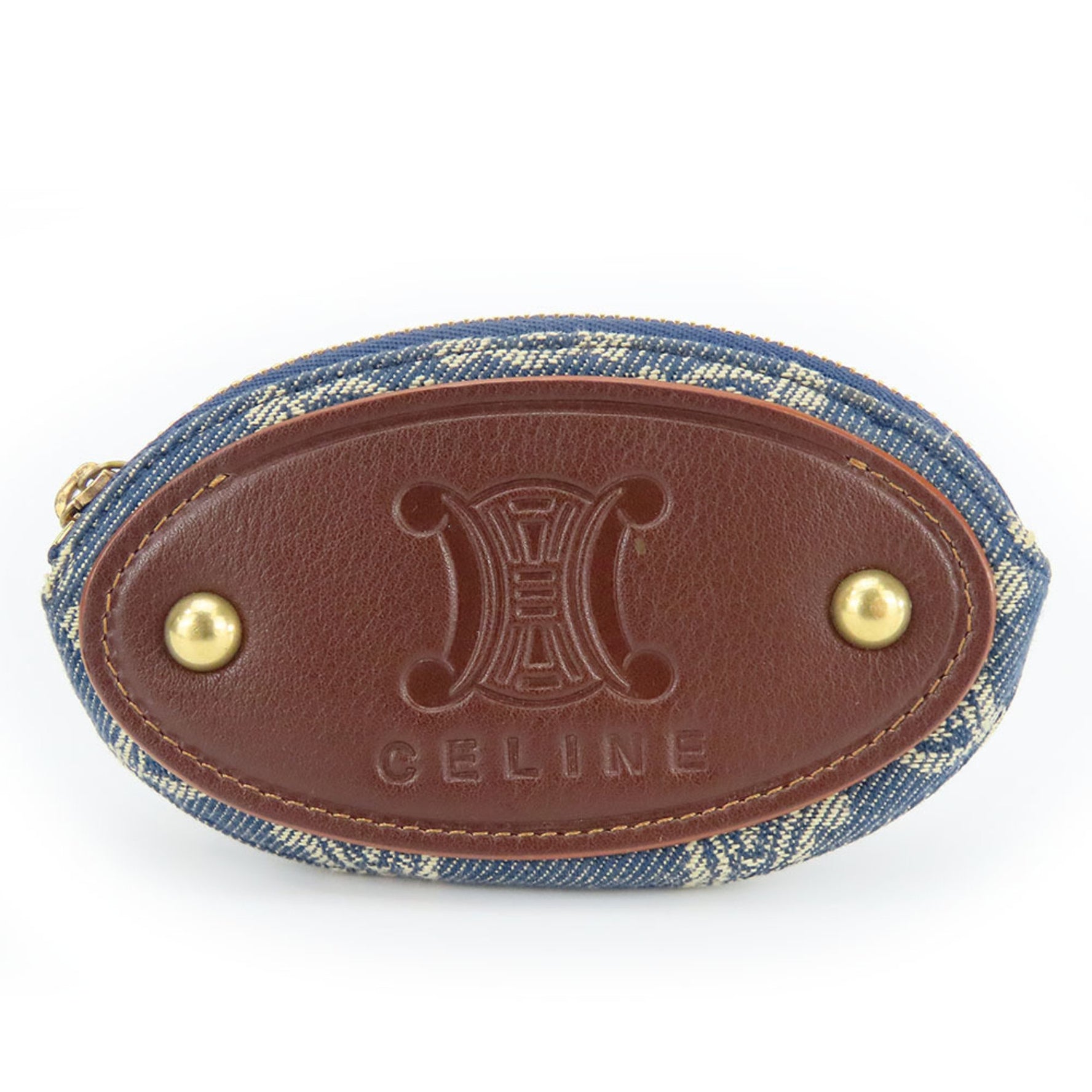 CELINE Wallets & Coin Cases Macadam Denim Leather Blue Brown Key Ring Accessories