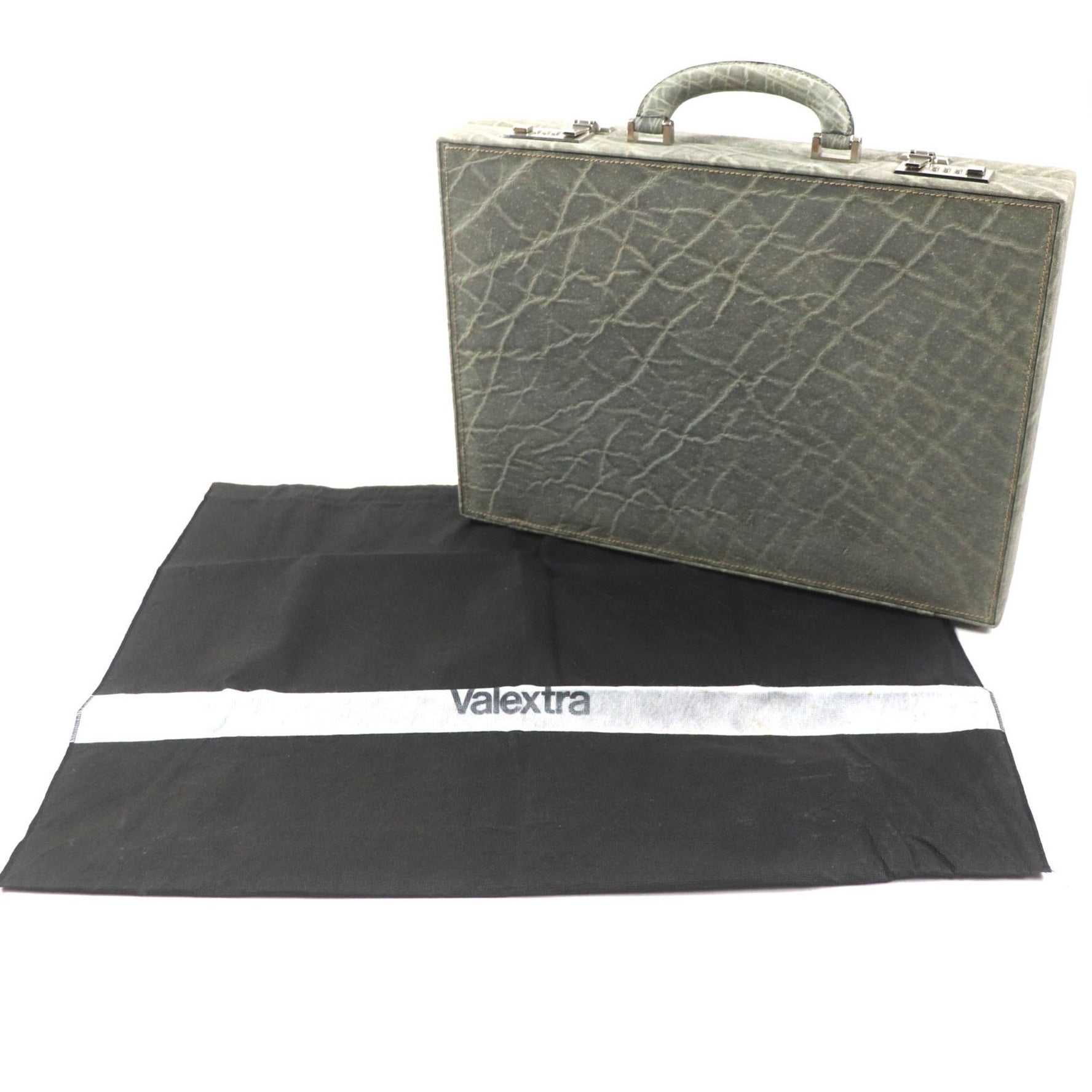 Valextra Vintage Rare Dial Lock Attache Case in Elephant Leather with Dust Bag, Made Italy