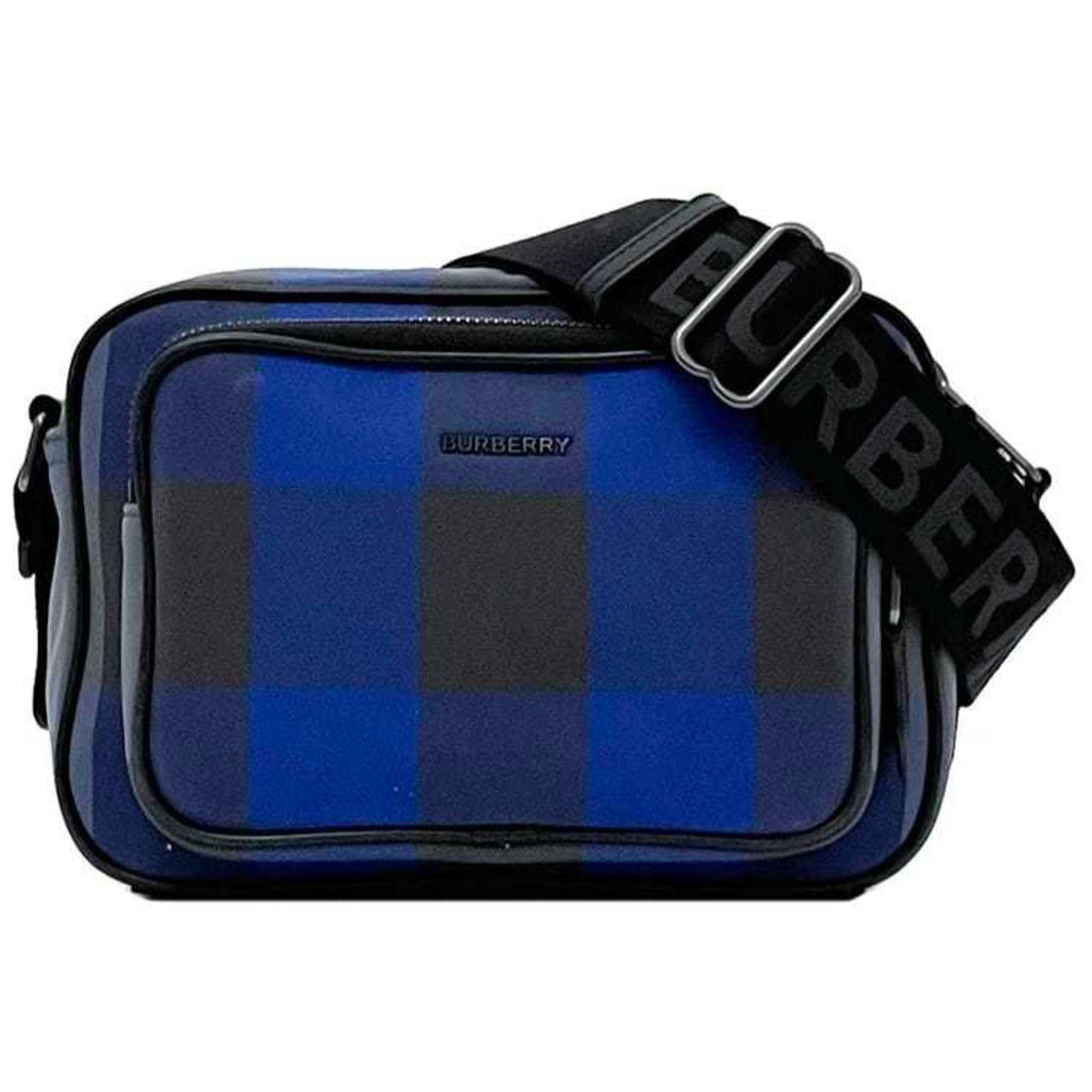 Burberry Shoulder Bag Black Blue Crossbody Canvas Leather Check Mini Compact