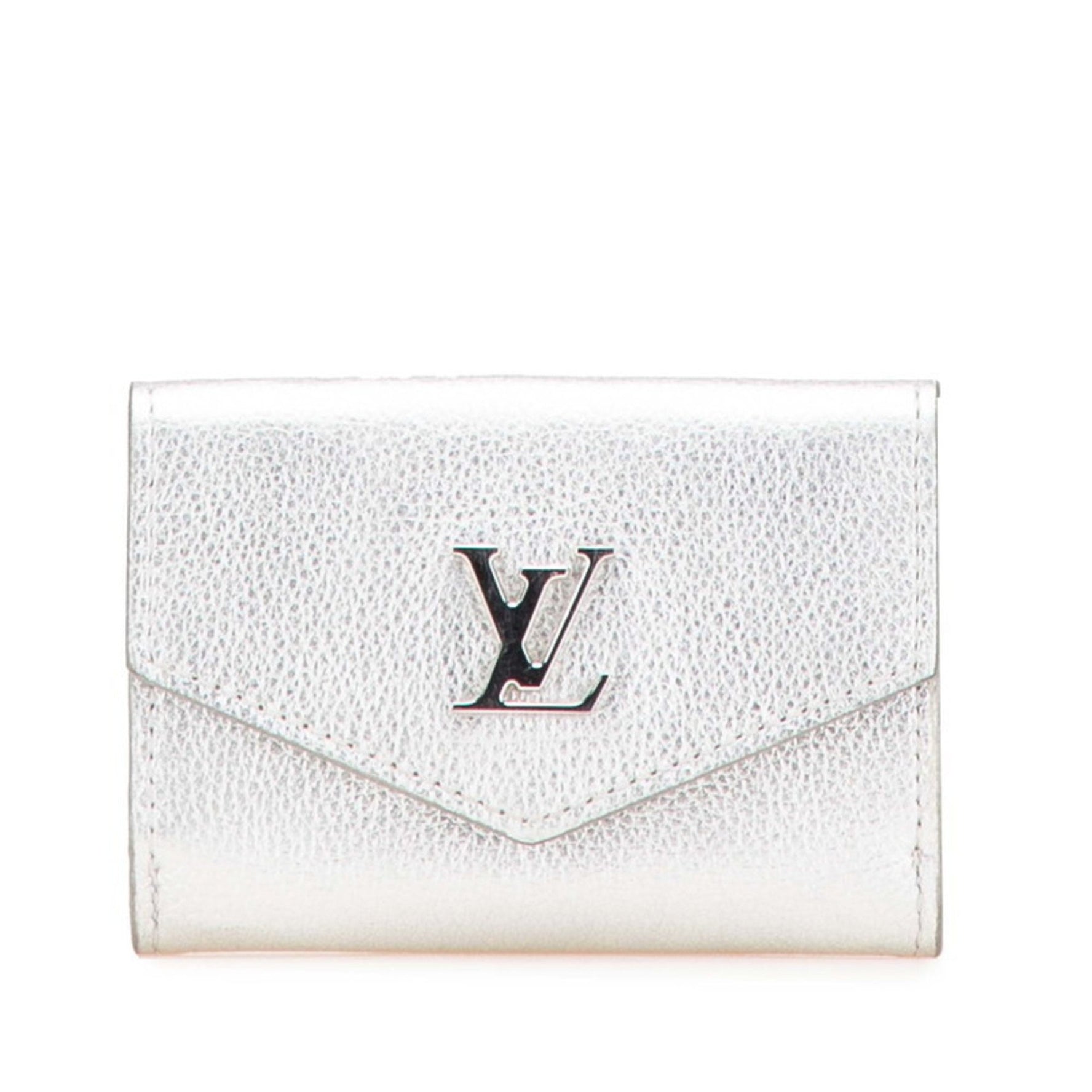 Louis Vuitton Portefeuille Lock Mini Tri-fold Wallet, Compact Wallet Silver Leather