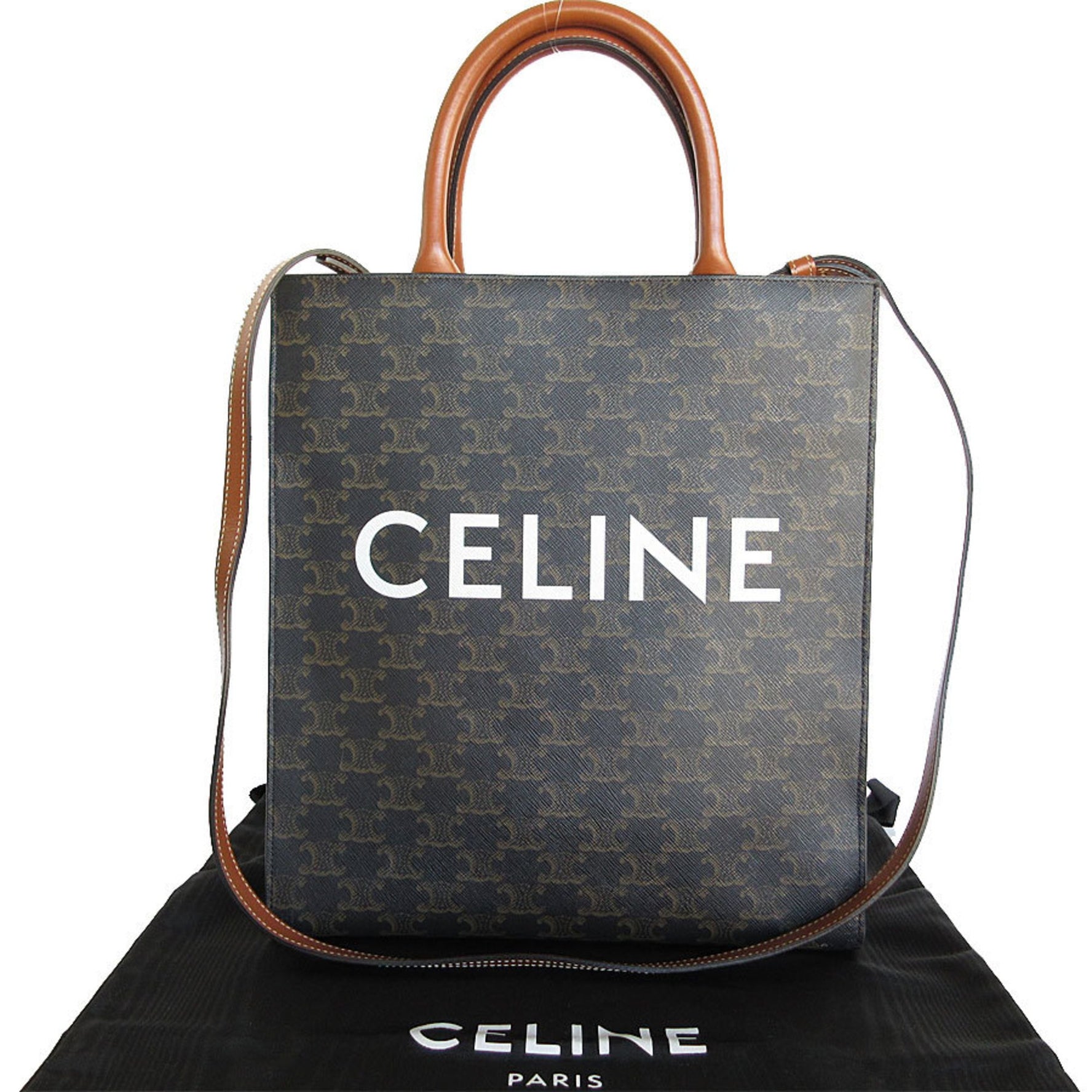 CELINE Handbag Shoulder Bag Triomphe Vertical Cabas Leather Gold