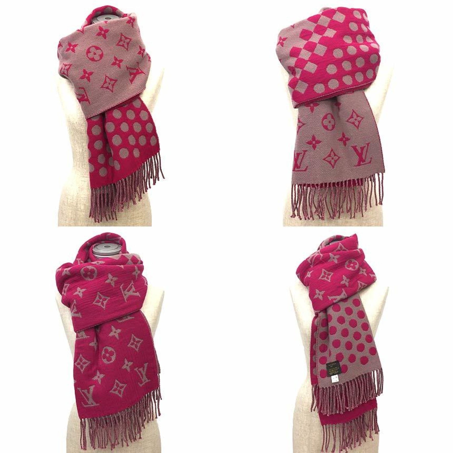 Louis Vuitton Monogram Dot Scarf Stole Pink Wool Small