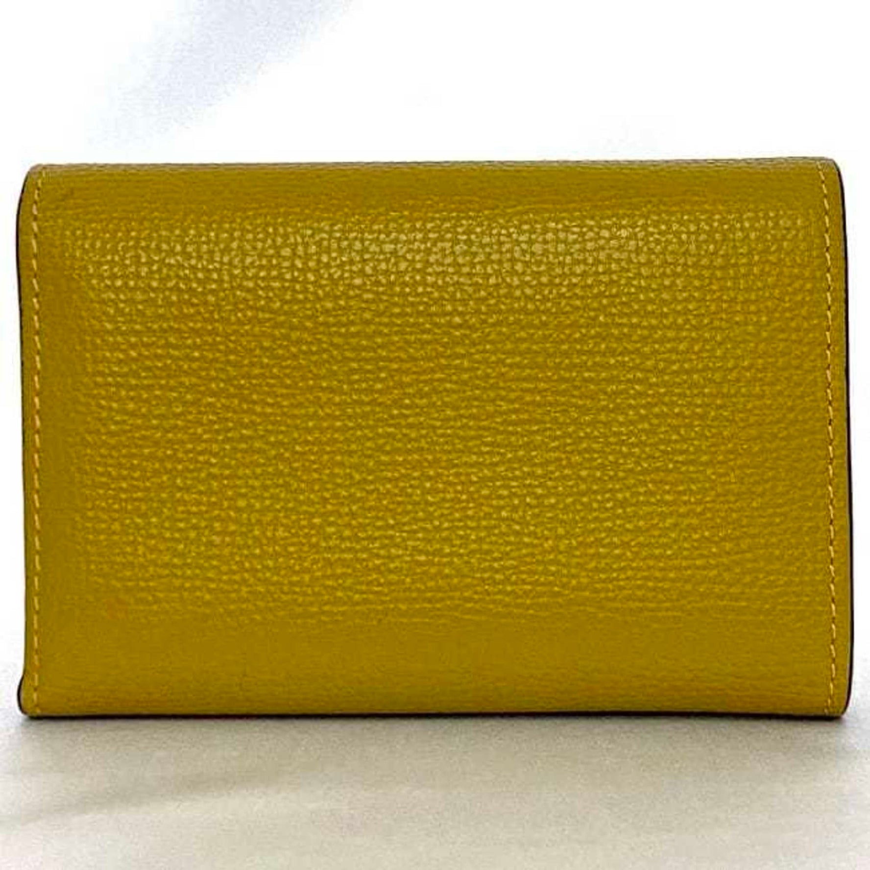 LOEWE Tri-fold Wallet Small Vertical Yellow Khaki Anagram Leather Compact Grained
