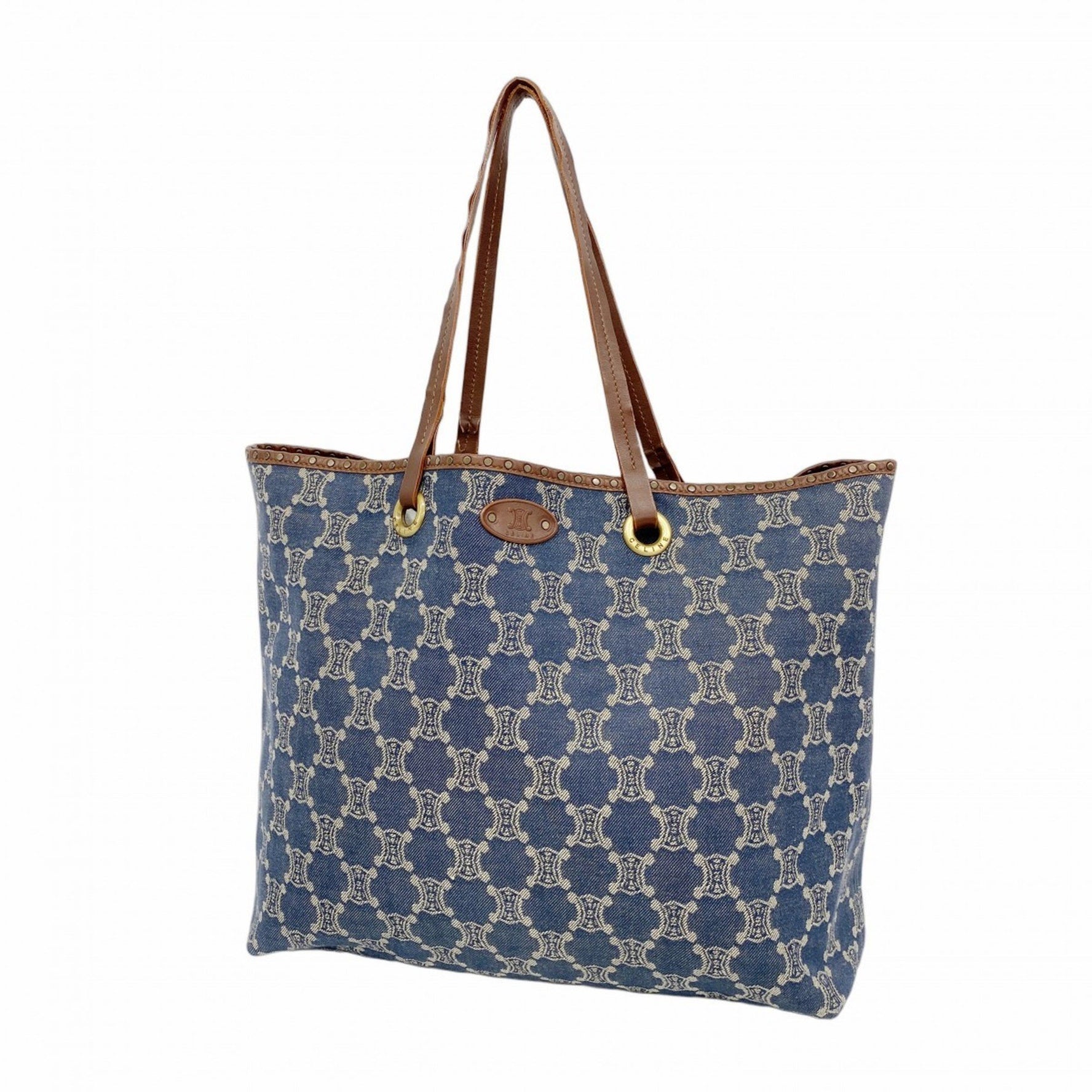 Celine Paris Macadam Denim Tote Bag in Blue and Brown