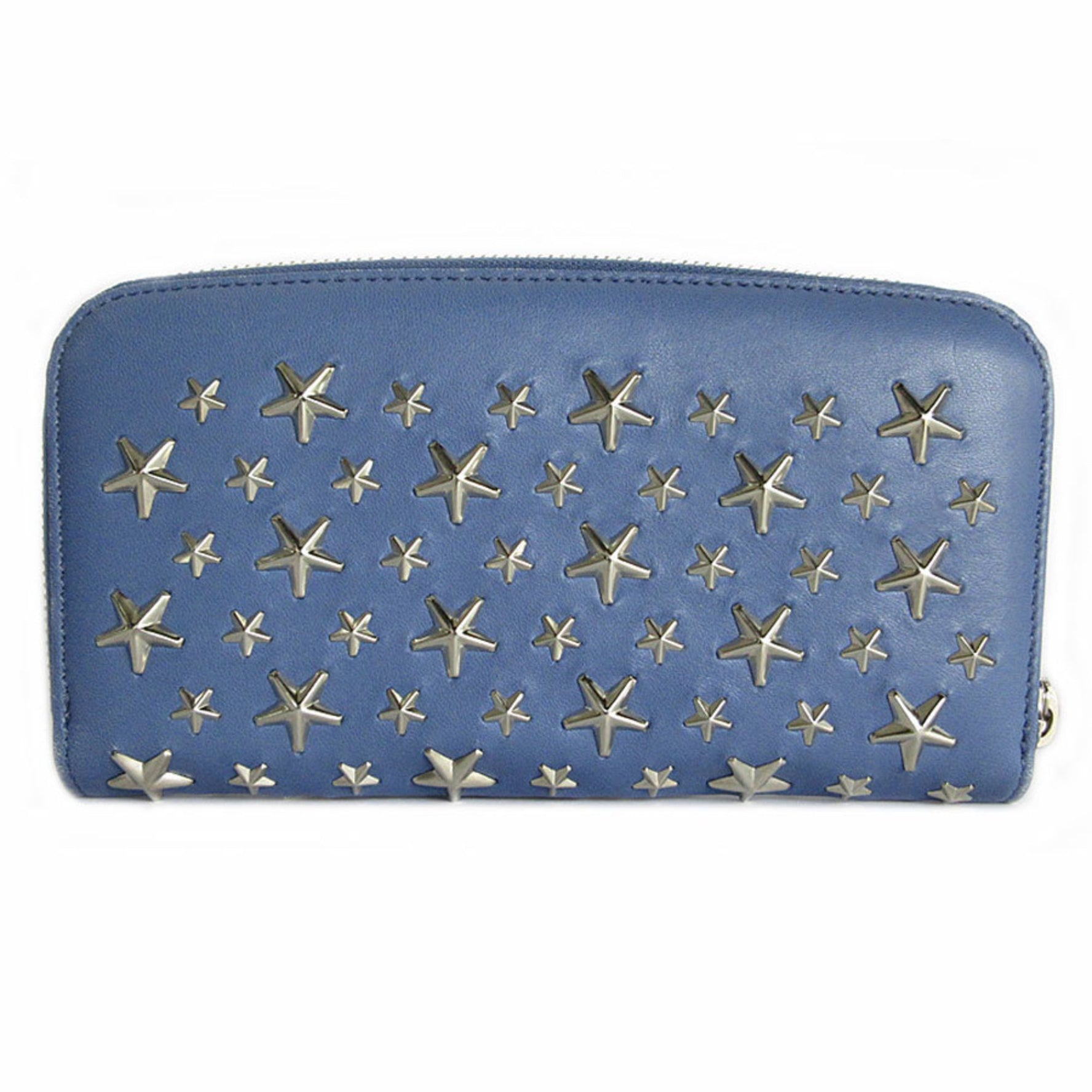 Jimmy Choo Round Long Wallet Star Studs Leather Metal Silver