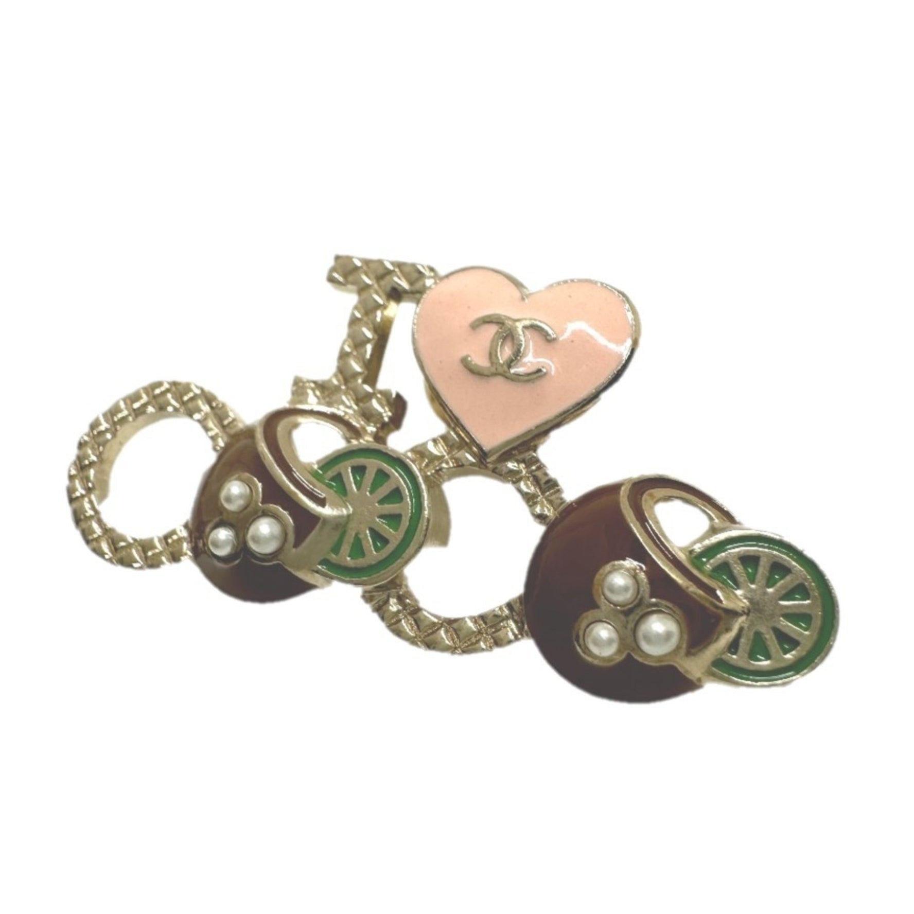 CHANEL I COCO Logo "I Love Coco" Heart Accessory Brooch in Metal with Faux Pearl