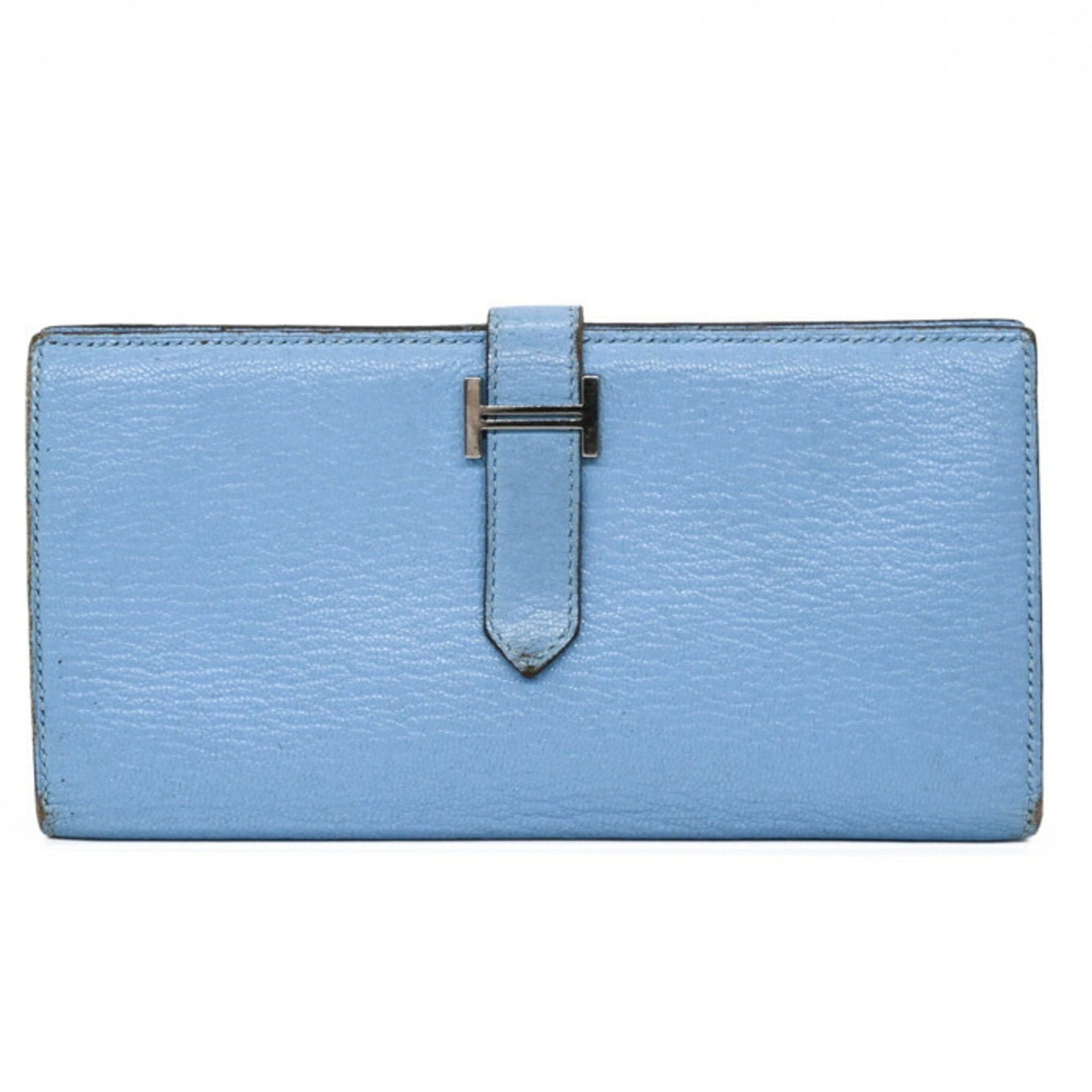 HERMES Bearn Soufflet Long Wallet in Swift Leather, Pastel Blue, #C