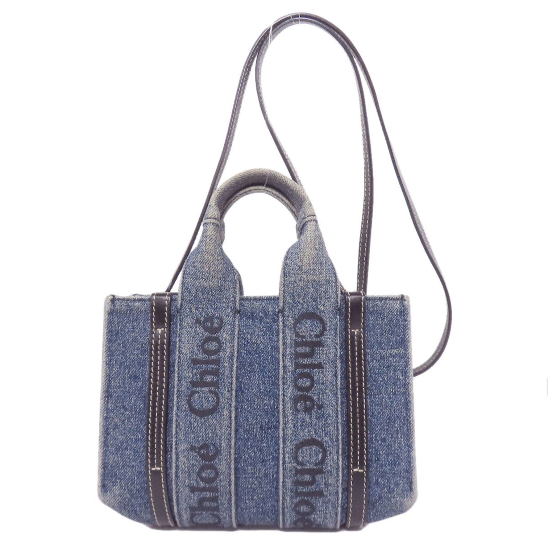 Chloé Chloe Woody Mini Handbag in Denim and Calfskin Leather