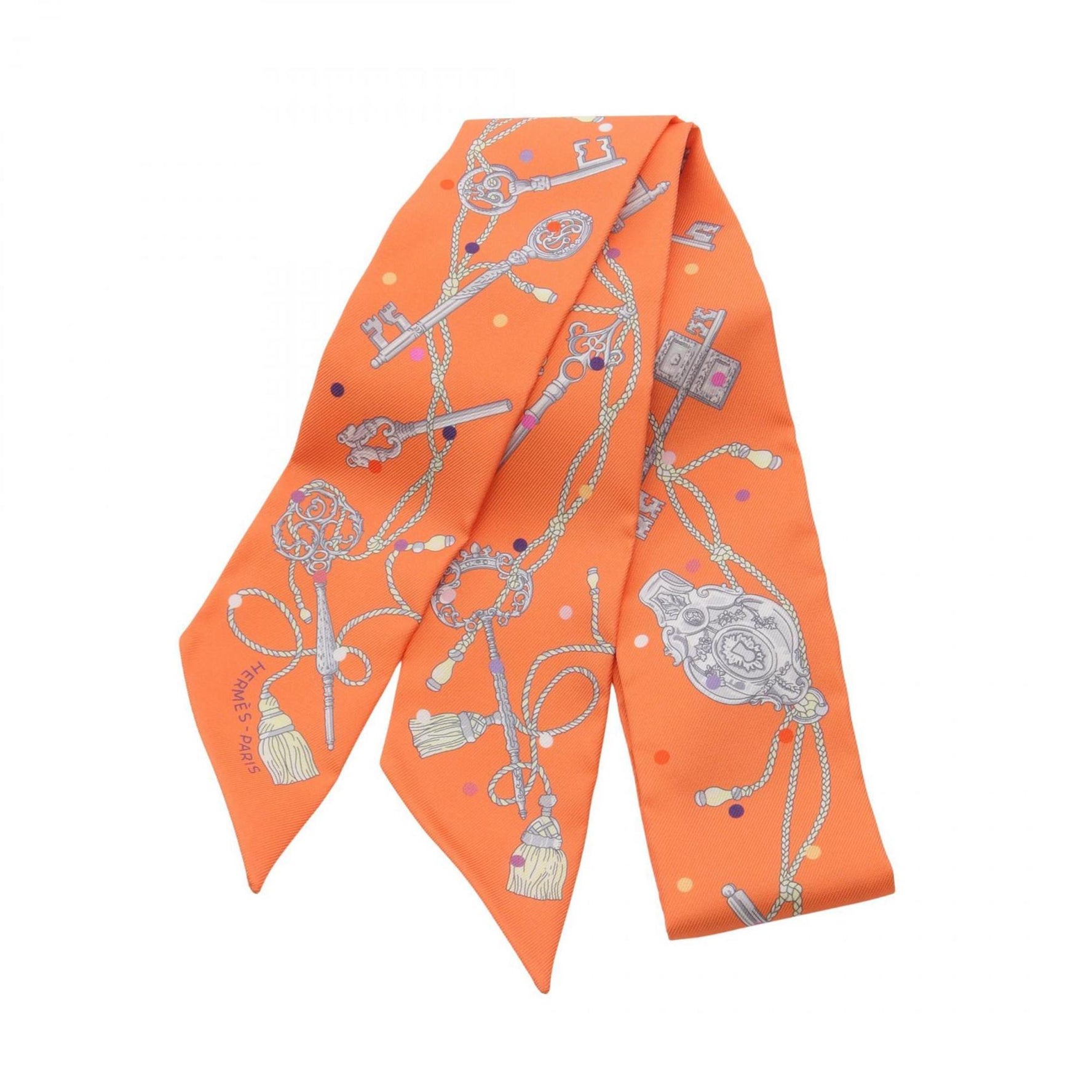 Hermes Hermès Twilly "Les Cles a Pois" Silk Scarf Orange Multicolor
