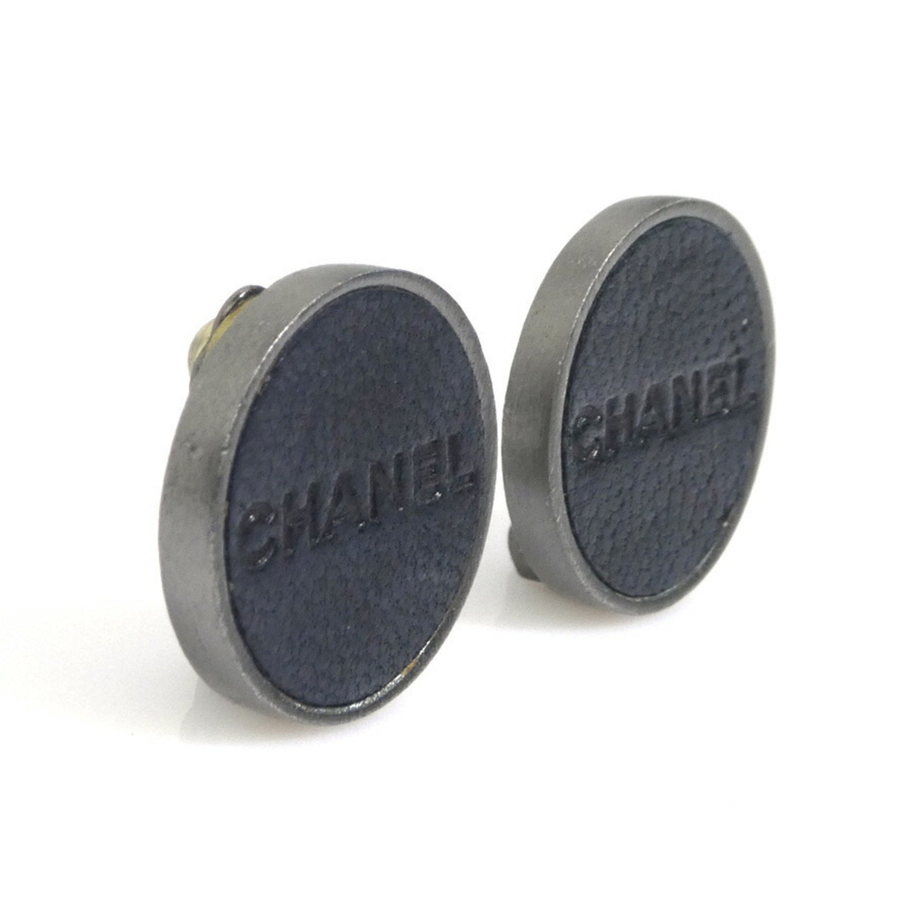CHANEL Metal Earrings, Black and Silver