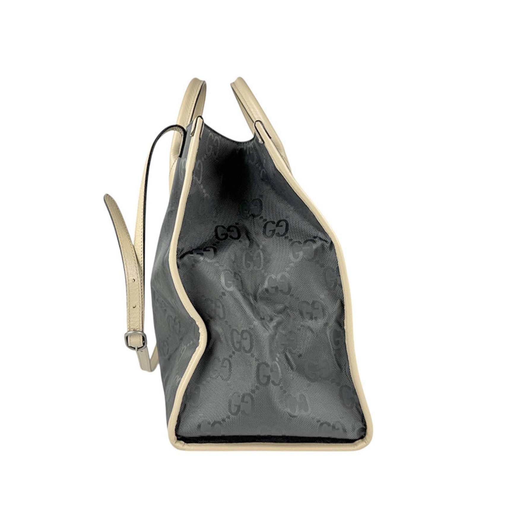 GUCCI handbag shoulder bag nylon canvas leather gray beige men's