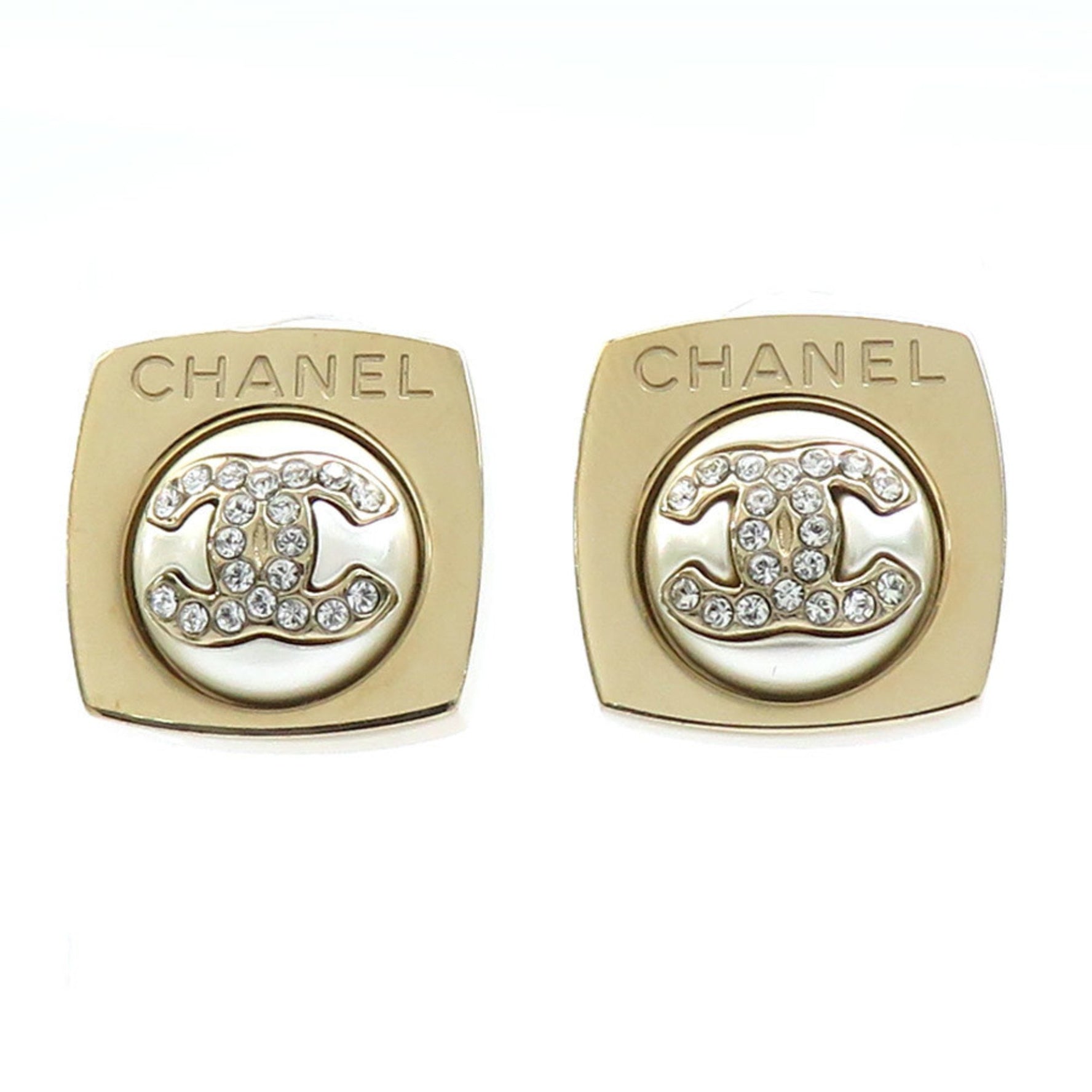 CHANEL Earrings Coco Mark Metal Faux Pearl Gold Off-White
