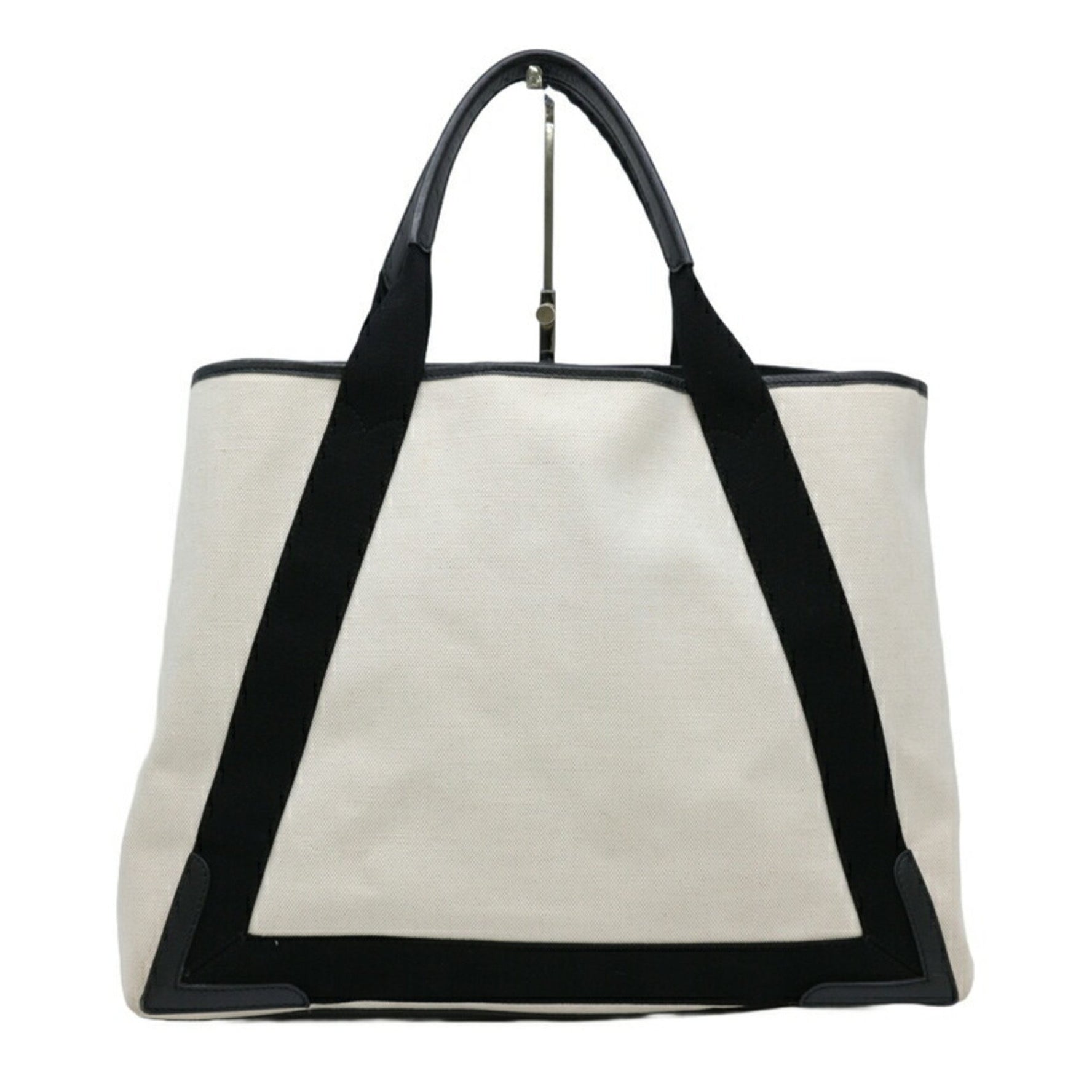 BALENCIAGA Navy Cabas Tote Bag Leather Canvas White Ivory