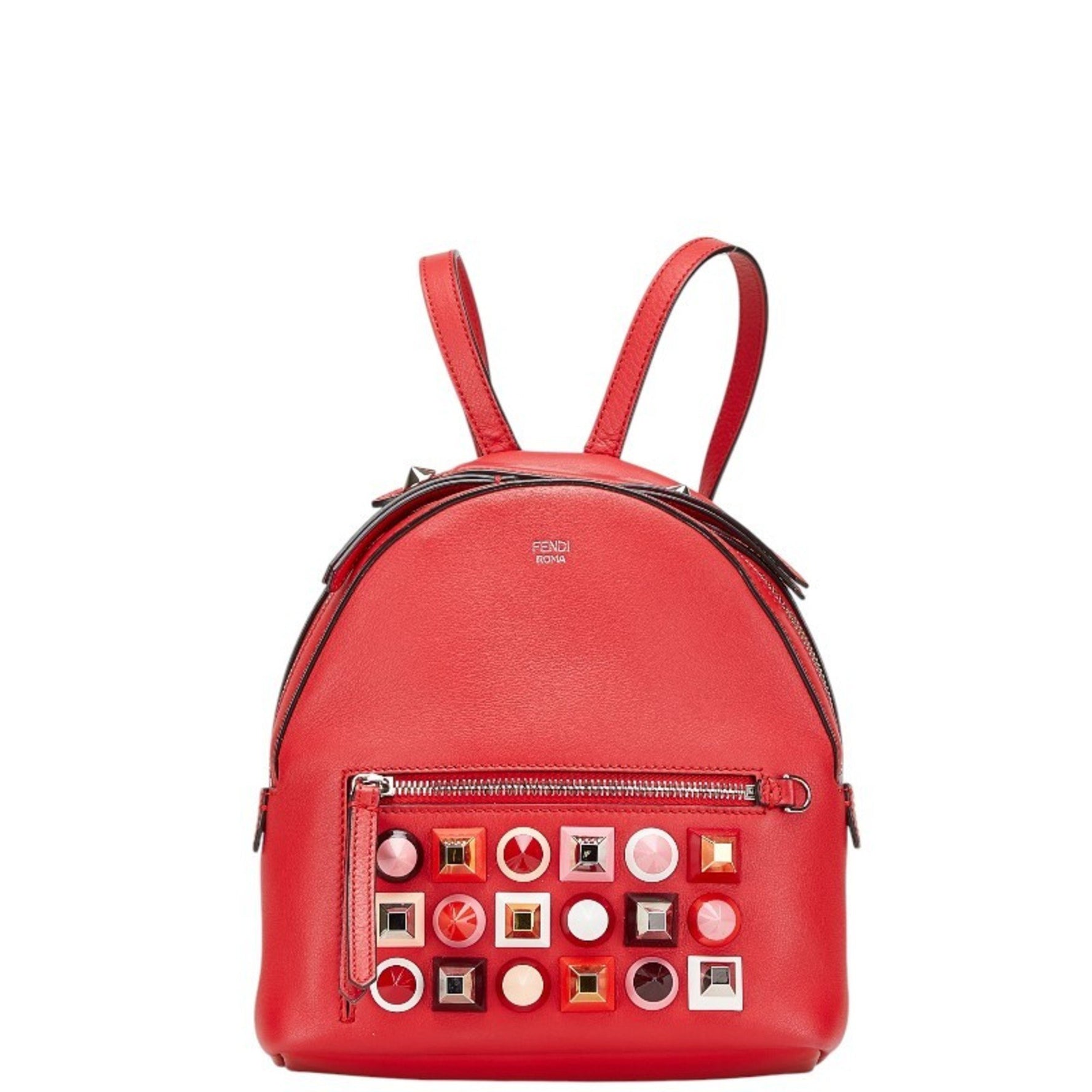 FENDI Studded Chain Backpack Red Leather