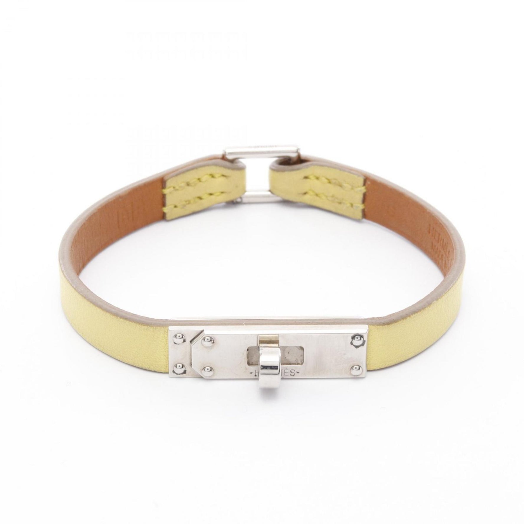 Hermes Micro Kelly Bracelet Leather Yellow Silver
