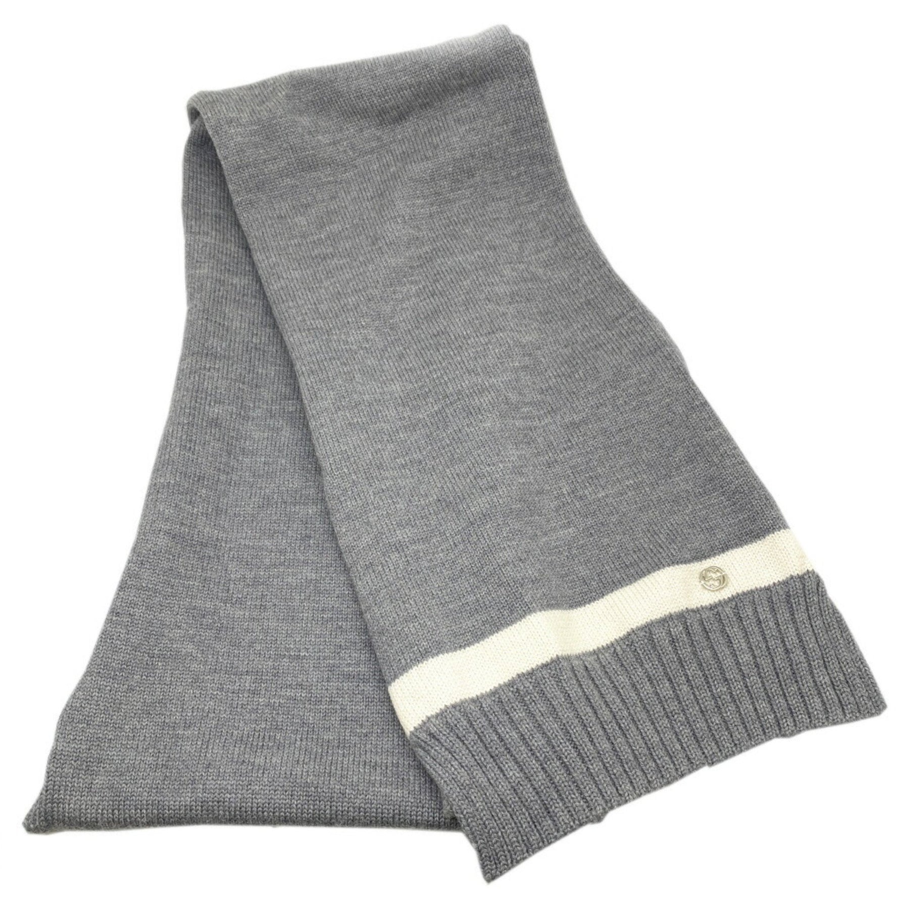 GUCCI Wool Scarf Grey White GG Stole Women Men