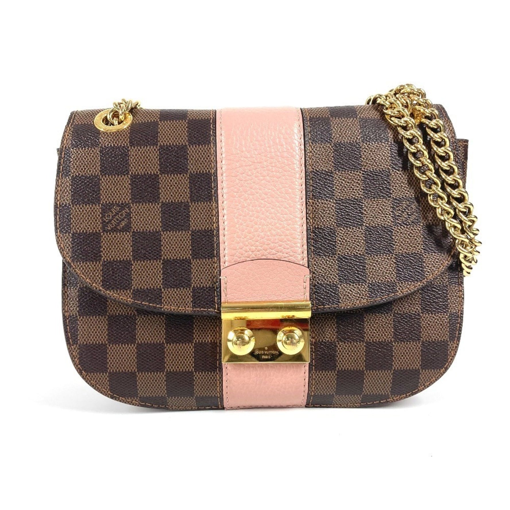 Louis Vuitton Damier White Bag Crossbody Flap Pochette W Chain Shoulder Canvas Pink