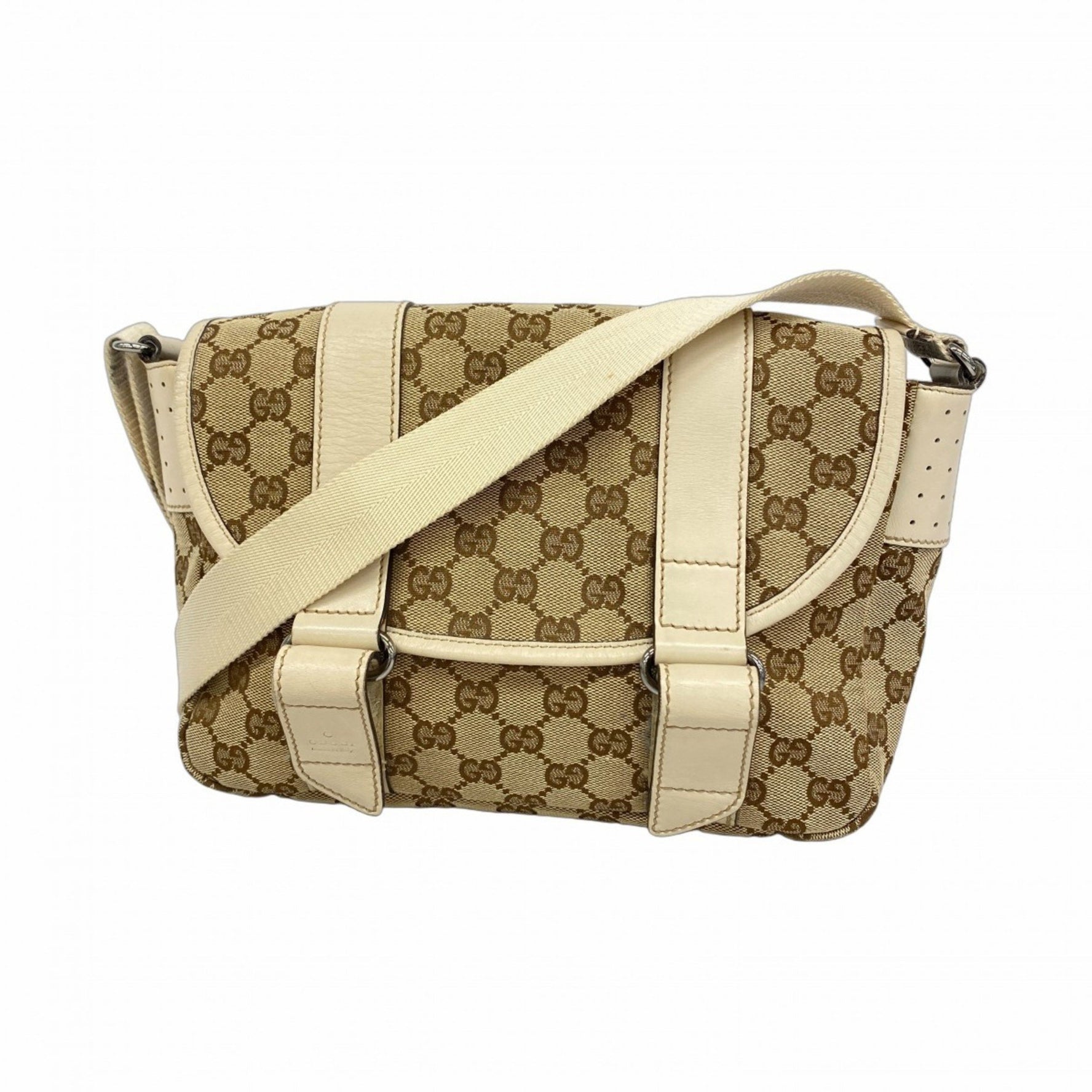 Gucci GG Canvas Shoulder Bag Brown White
