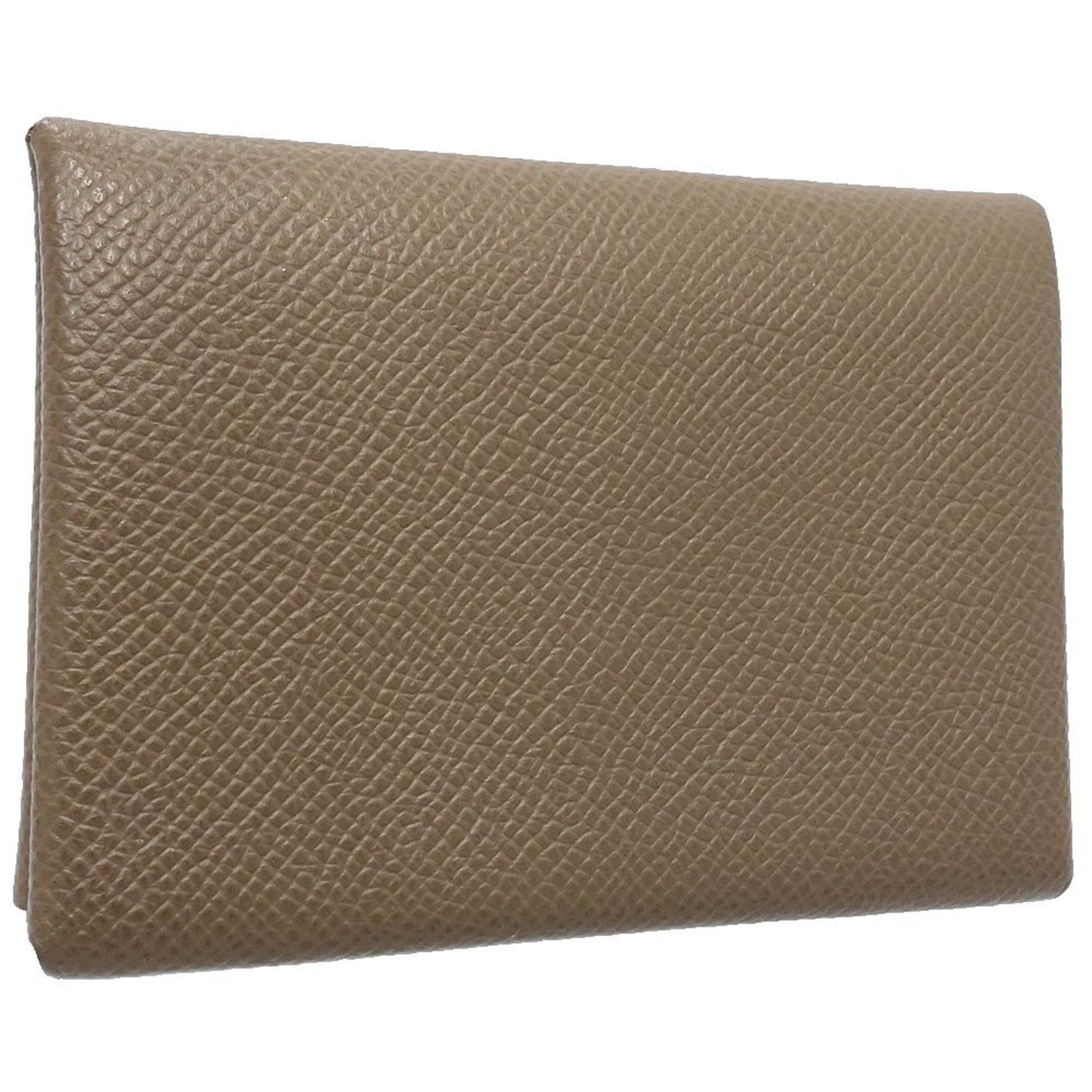 HERMES Wallet/Coin Case Calvi Duo B Stamped Epsom Leather Etoupe