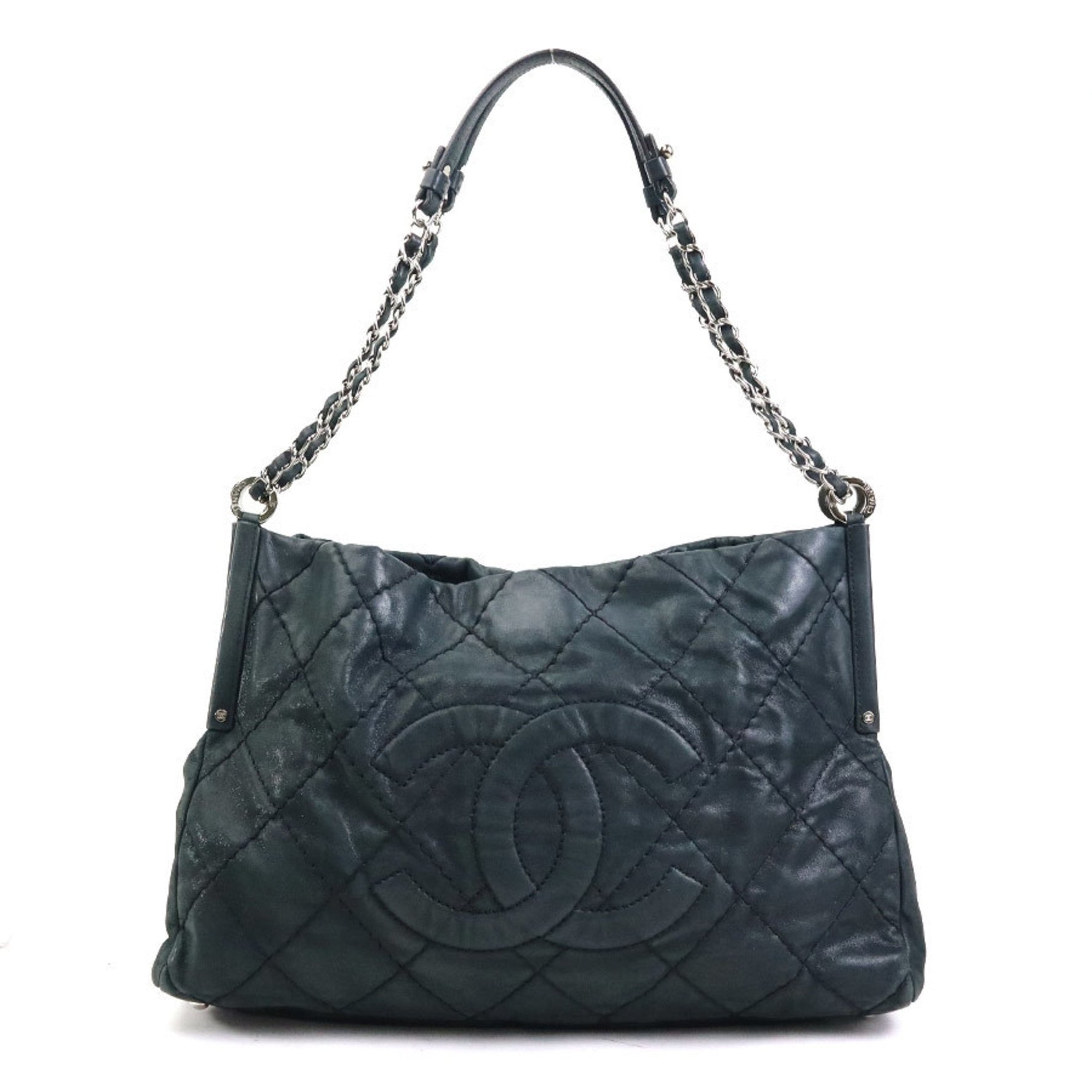 CHANEL Matelasse Shoulder Bag, Leather, Metal, Black, Silver