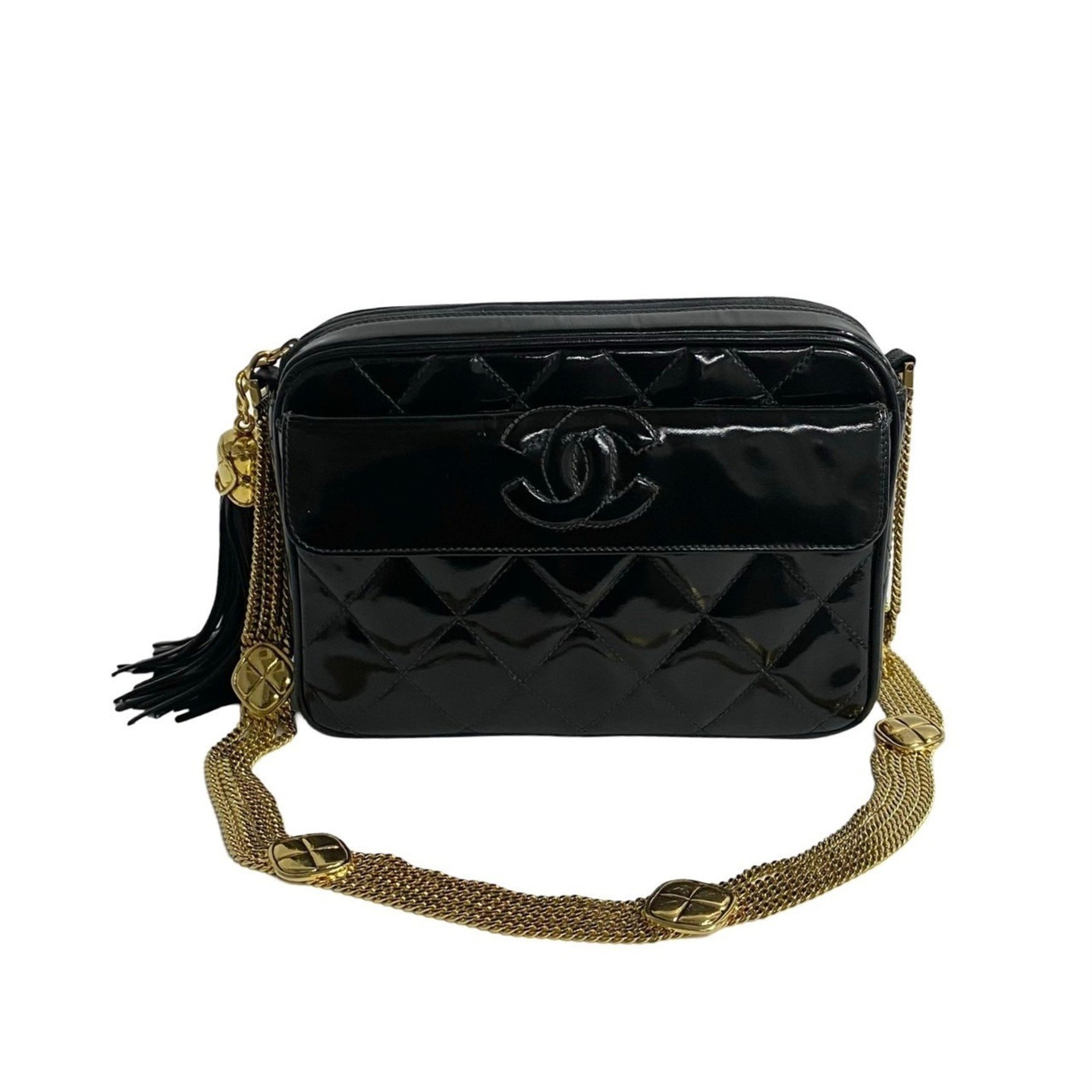 CHANEL Coco Mark Tassel Patent Leather Genuine Chain Shoulder Bag