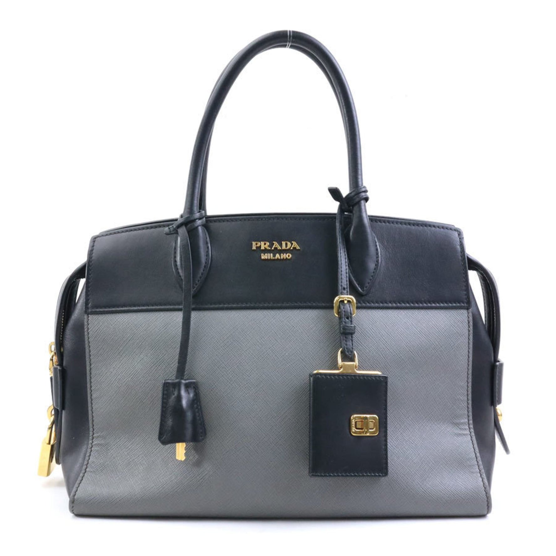 PRADA handbag shoulder bag leather black x grey ladies r10310a
