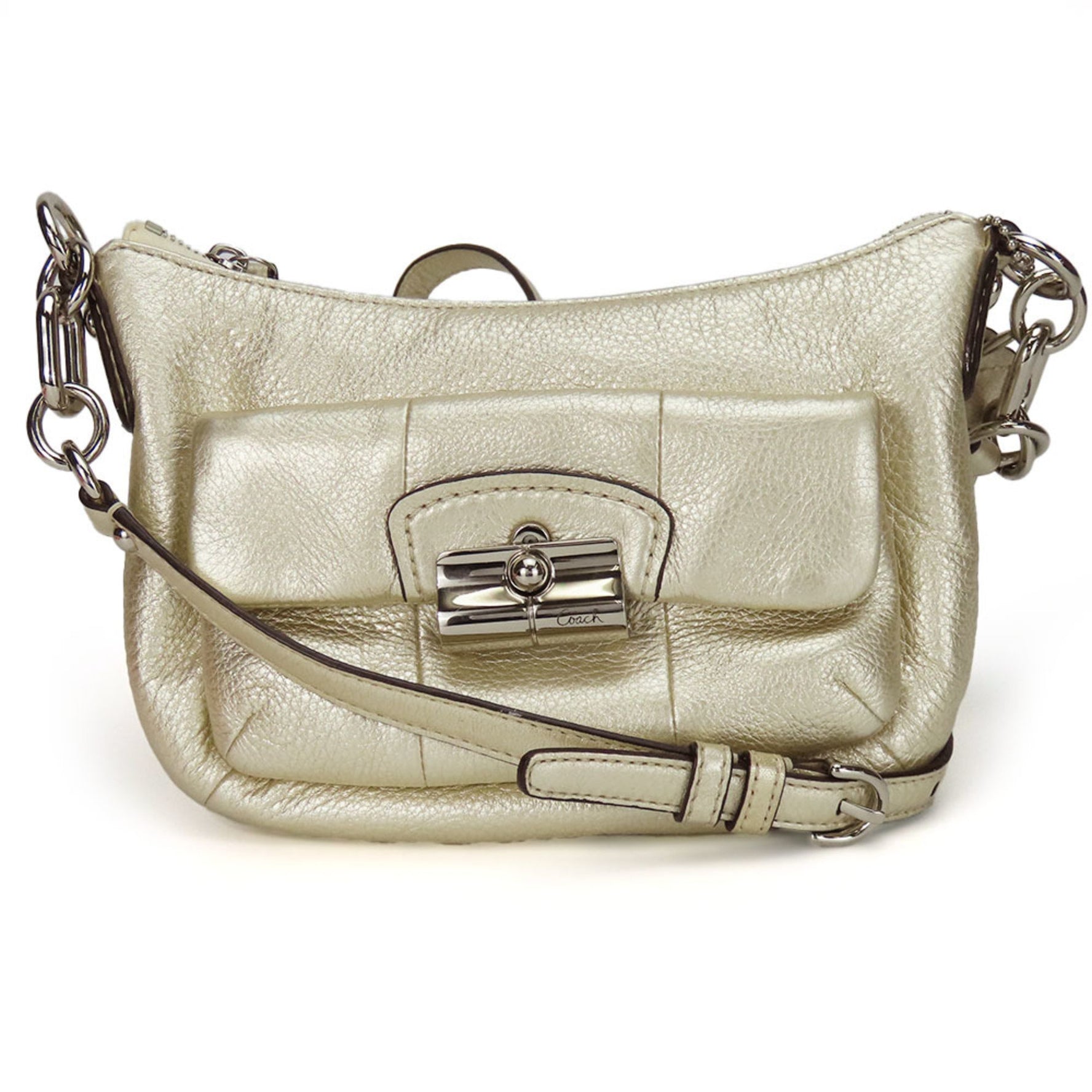 Coach Shoulder Bag Christine Leather Champagne Gold Pochette