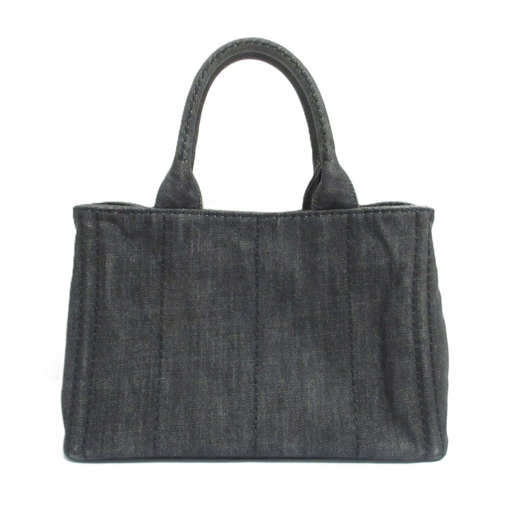 PRADA Canapa Triangle Logo Plate Tote Bag Shoulder with Gold Hardware