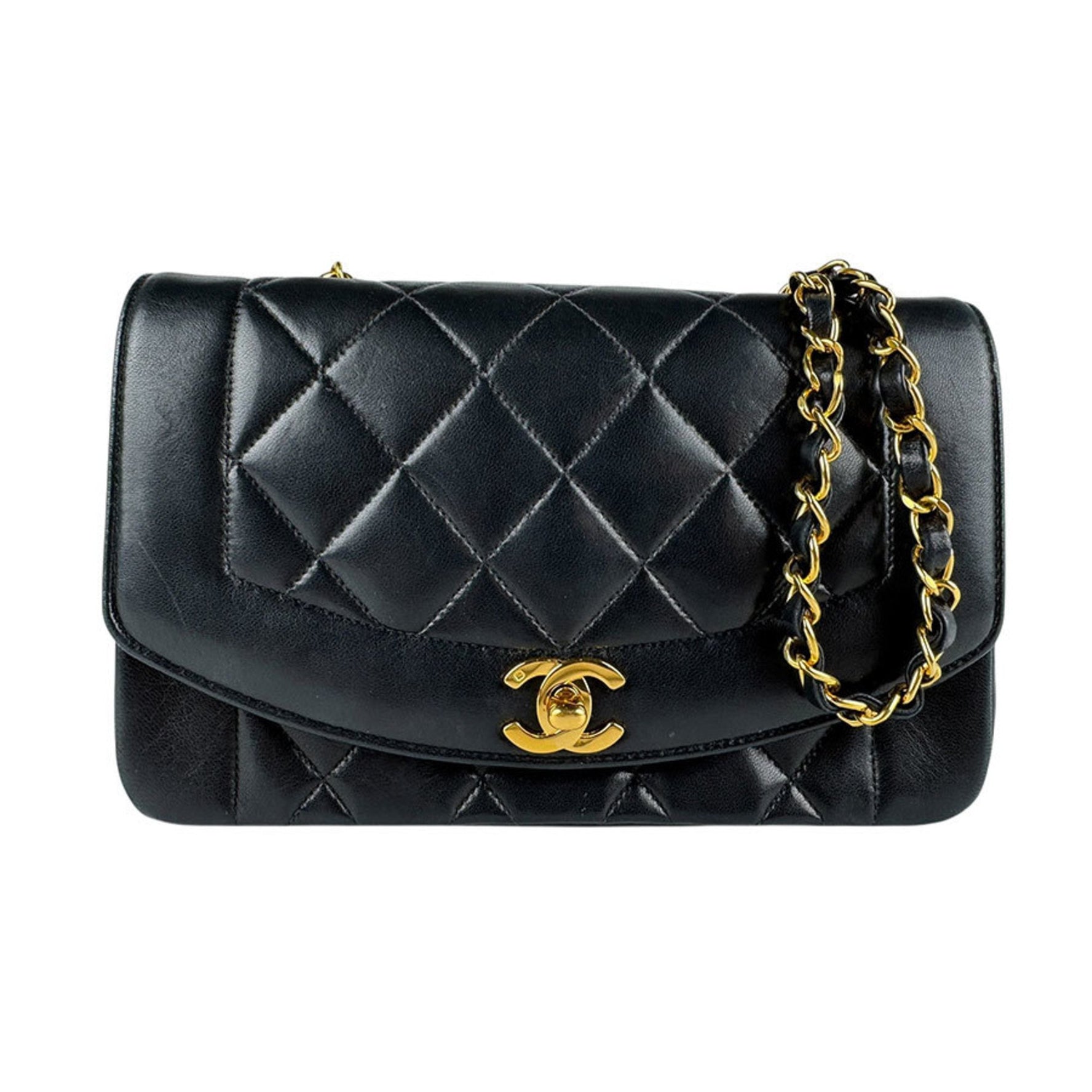 CHANEL Diana Shoulder Bag in Leather, Metal, Black, and Gold