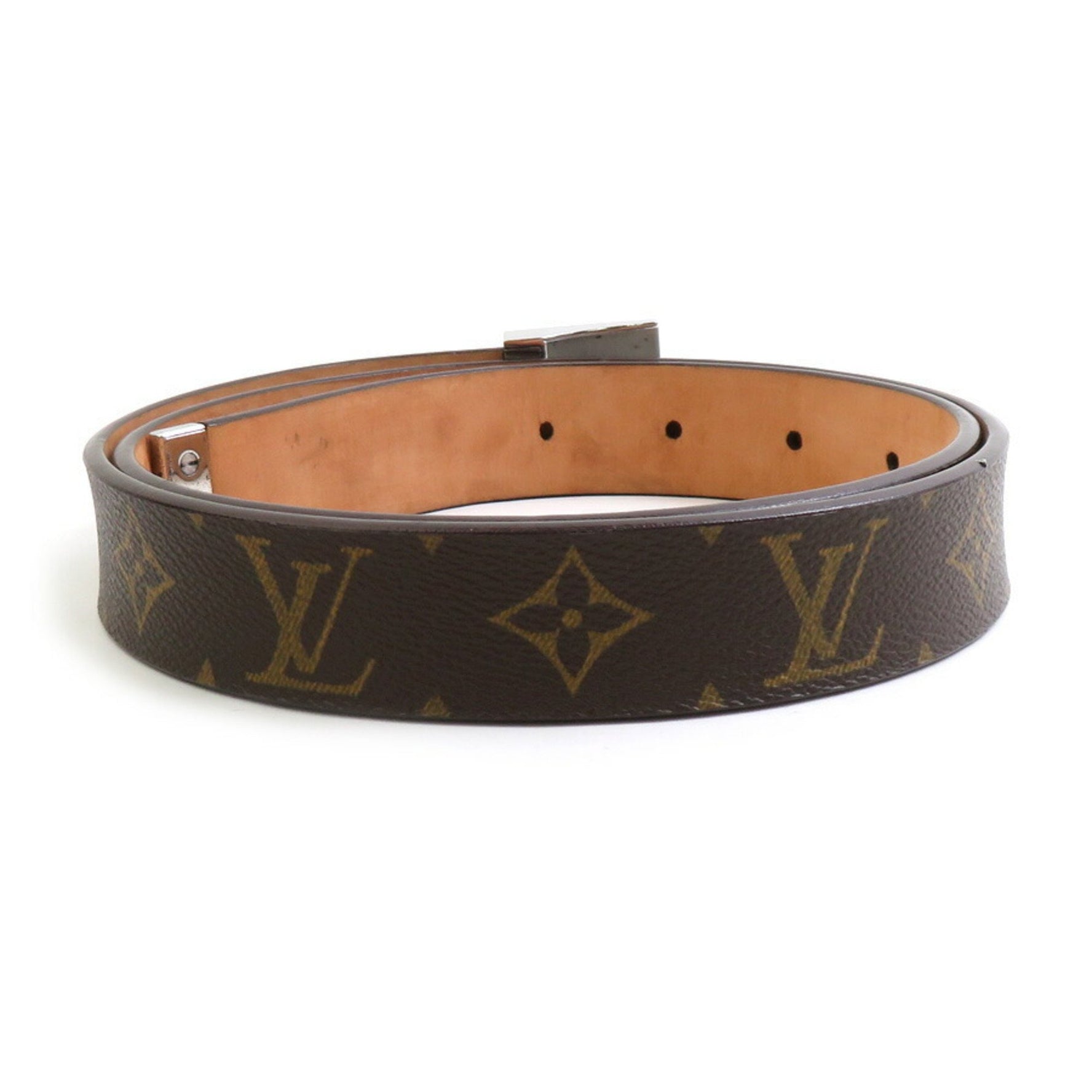 Louis Vuitton Belt Monogram Santur Carre Canvas Metal Brown Silver