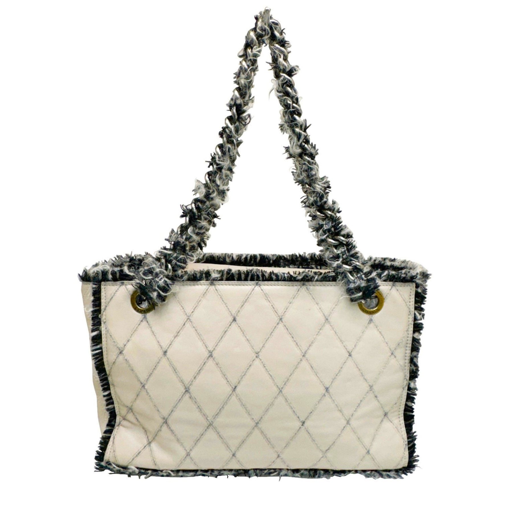 CHANEL Coco Mark Matelasse Chain Tote 15 Series Tweed Leather Bag Beige Black