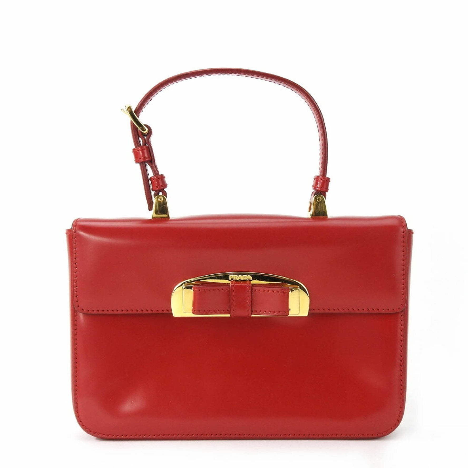 Prada Handbag Calfskin ROSSO Red Bag Ribbon