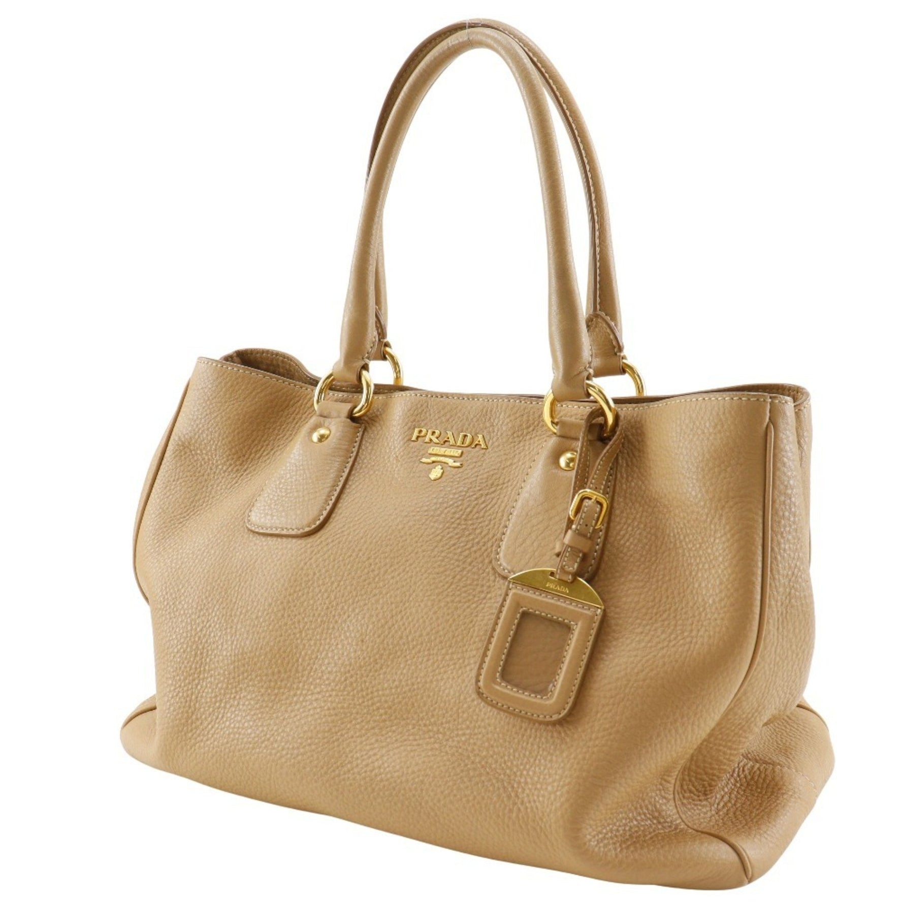 Prada PRADA Tote Bag BR4482, Beige Calfskin with Snap Buttons and Logo, Women's, S152825246