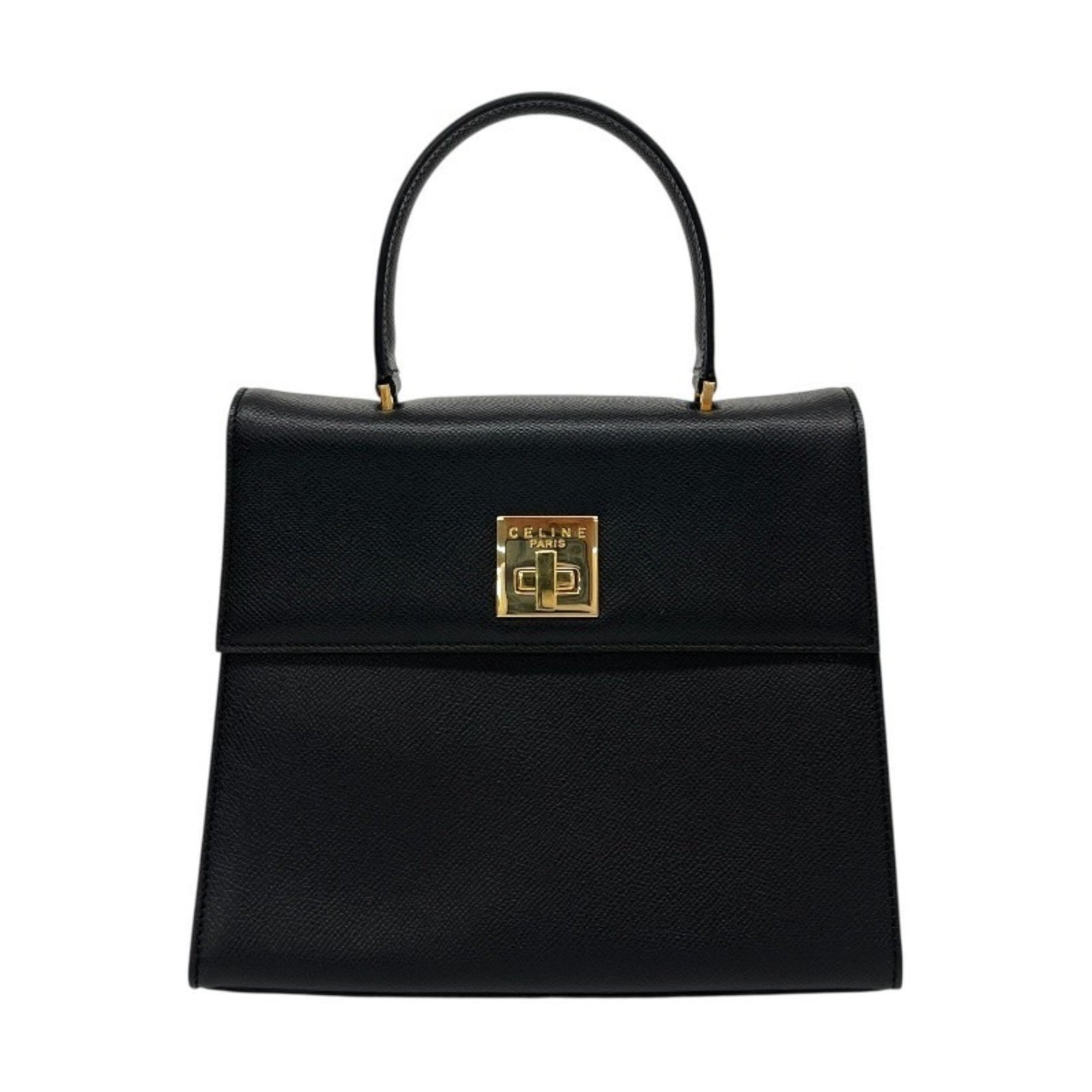 CELINE 1 Top Handle Handbag, Leather, Turn Lock, Vintage Gold Hardware